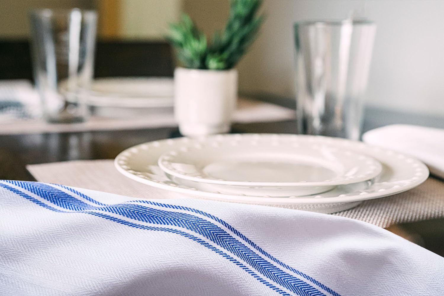Dish Towels 15 Pack Blue Stripe 100% Cotton Kitchen Towel 15x25 Inch Tea Towels (15 Count)