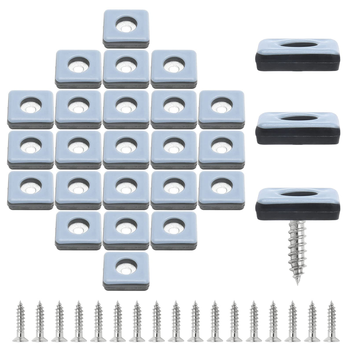 1" (25mm) Screw on Furniture Sliders, Gray/Black, 24pcs (24 Count)