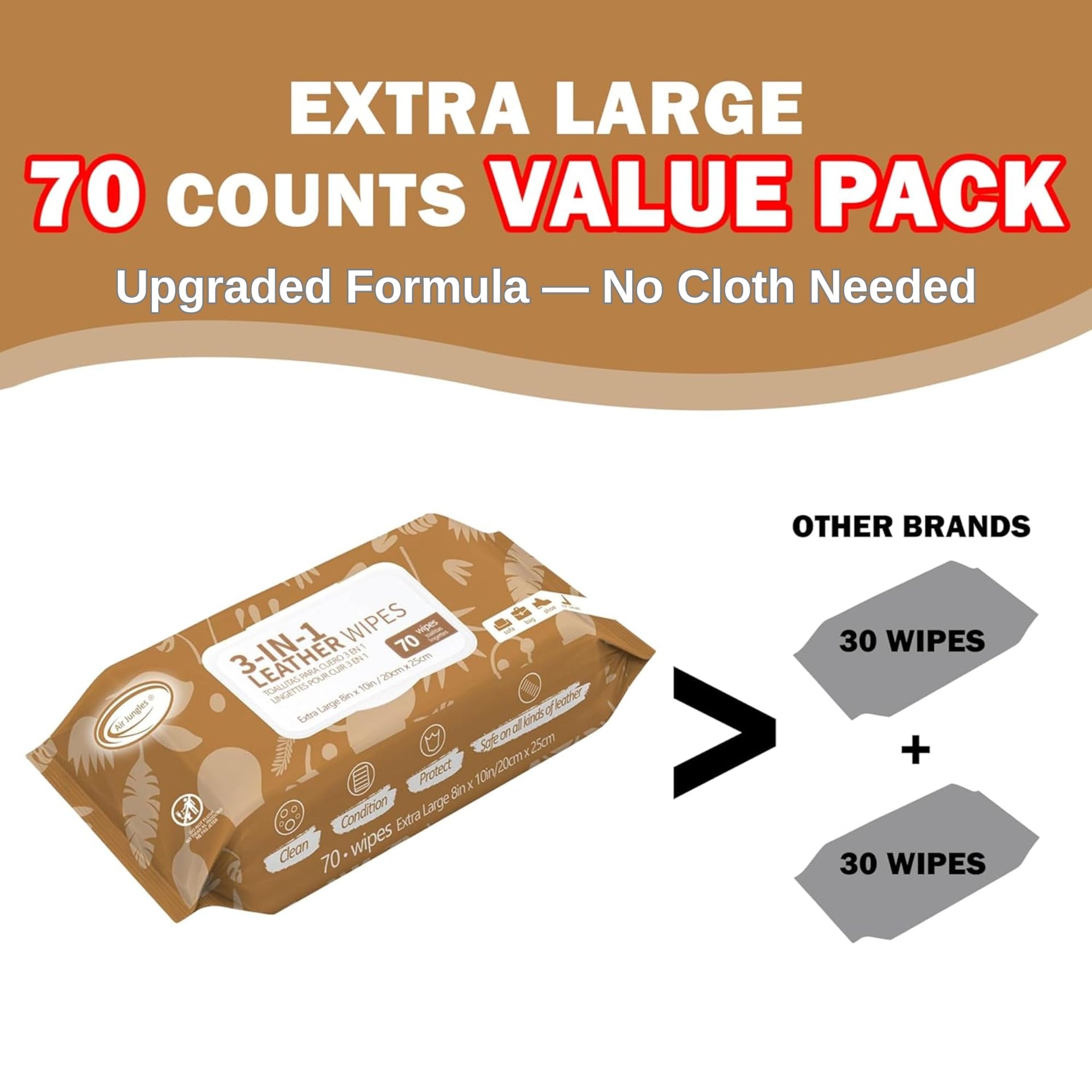 3in1 Leather Cleaner Wipes 70 Count