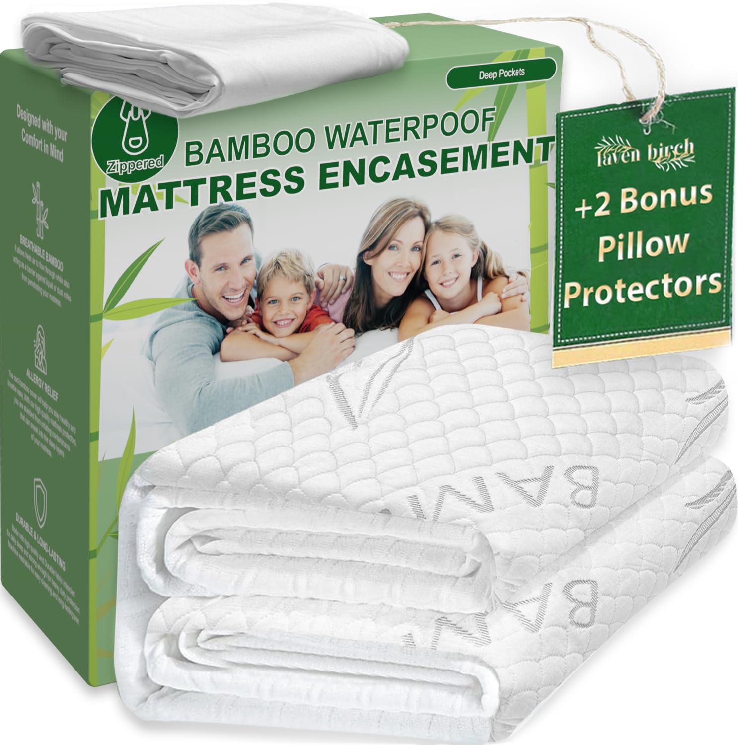Bamboo Rayon Mattress Protector with Zipper + 2 Pillow Protectors (3 Count)