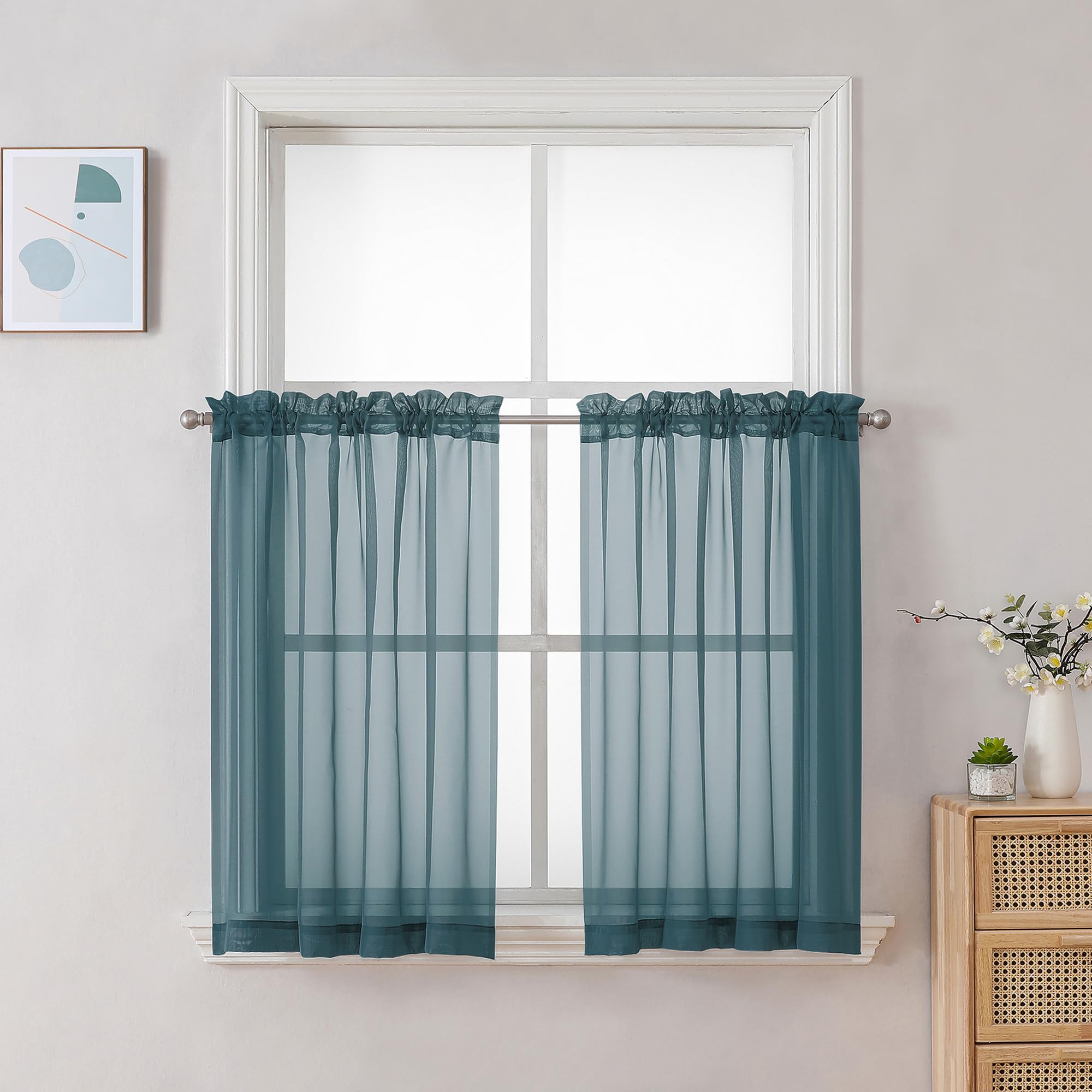 Stone Blue Sheer Curtains 30 inch Length 2 Panels (2 Count)