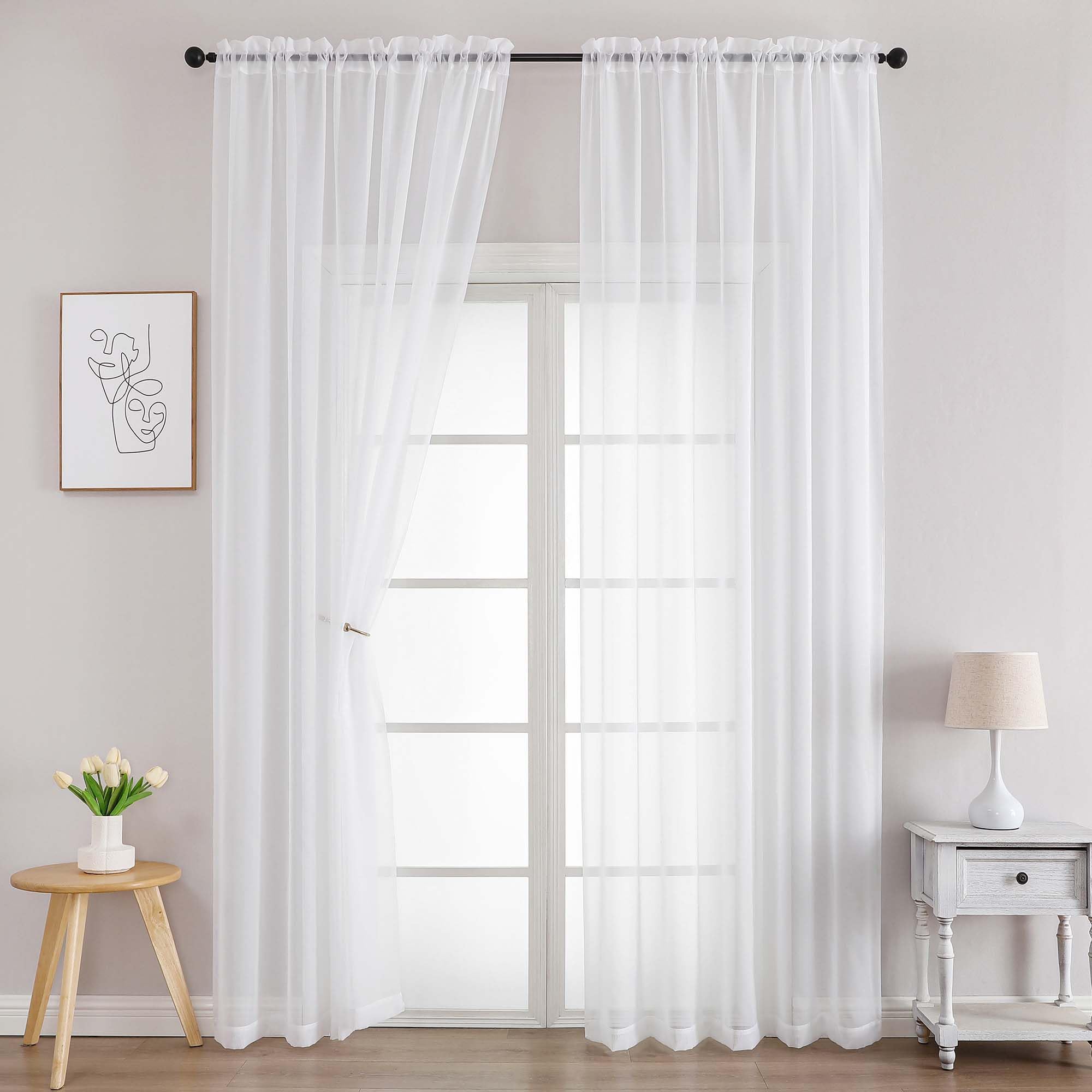 White Sheer Curtains 78 Inches Long 2 Panels Set for Living Room (2 Count)