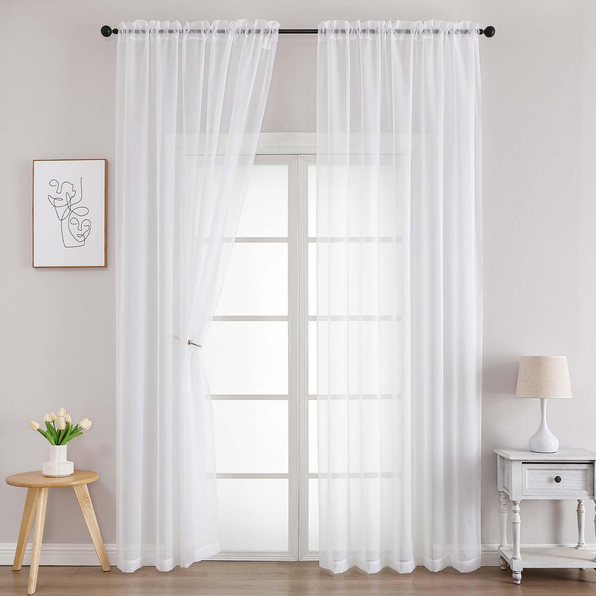 White Sheer Curtains 96 Inches Long 2 Panels (2 Count)