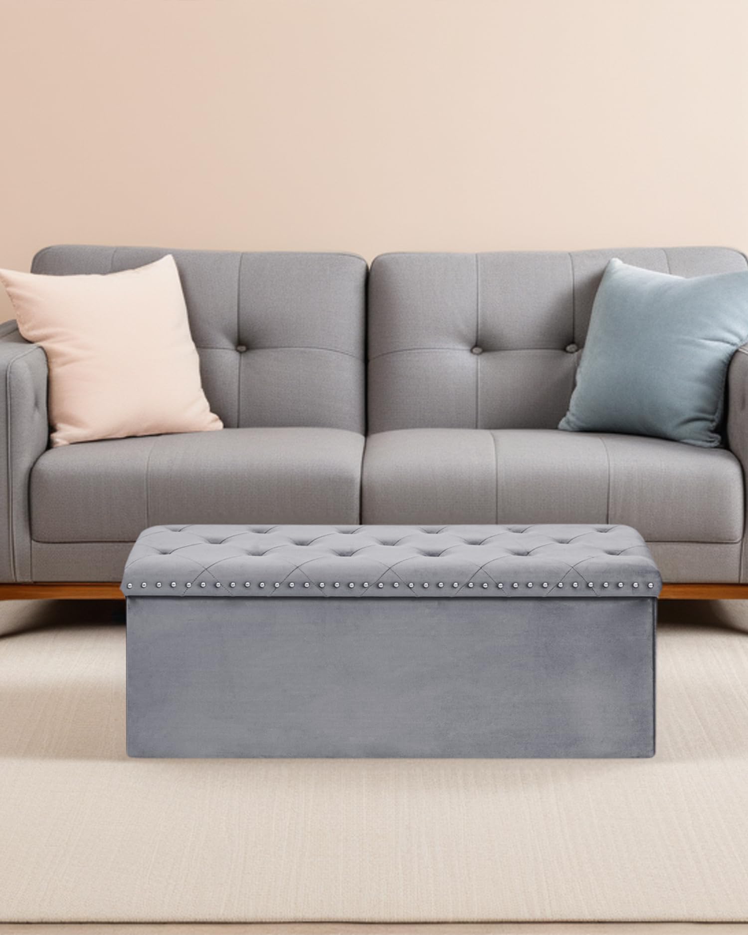 Velvet Storage Ottoman Bench