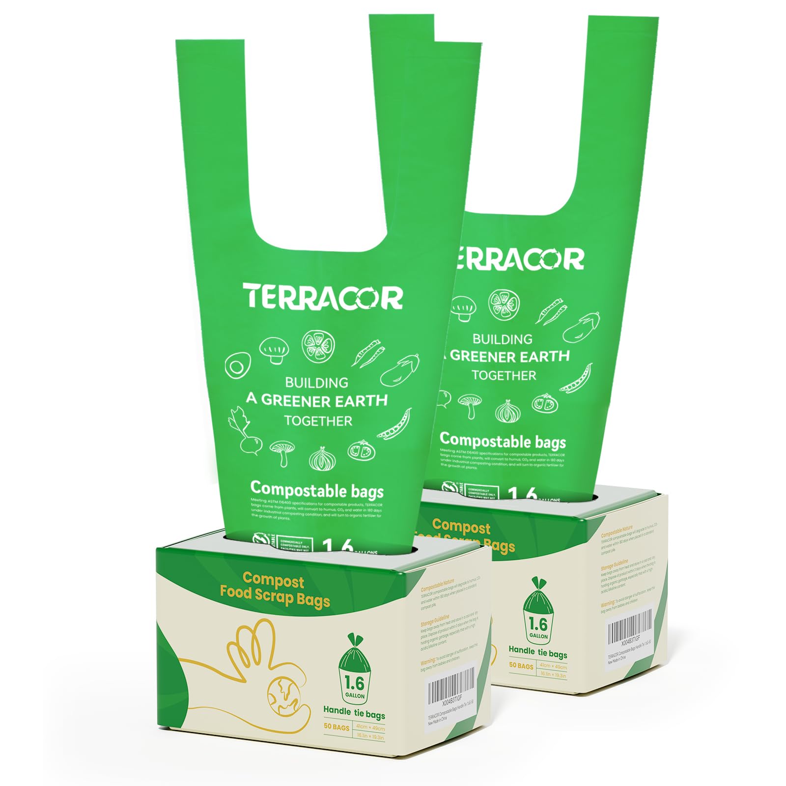 1.6 Gallon Compostable Food Scrap Bags Handle Tie for Kitchen Countertop Bin (100 Count)