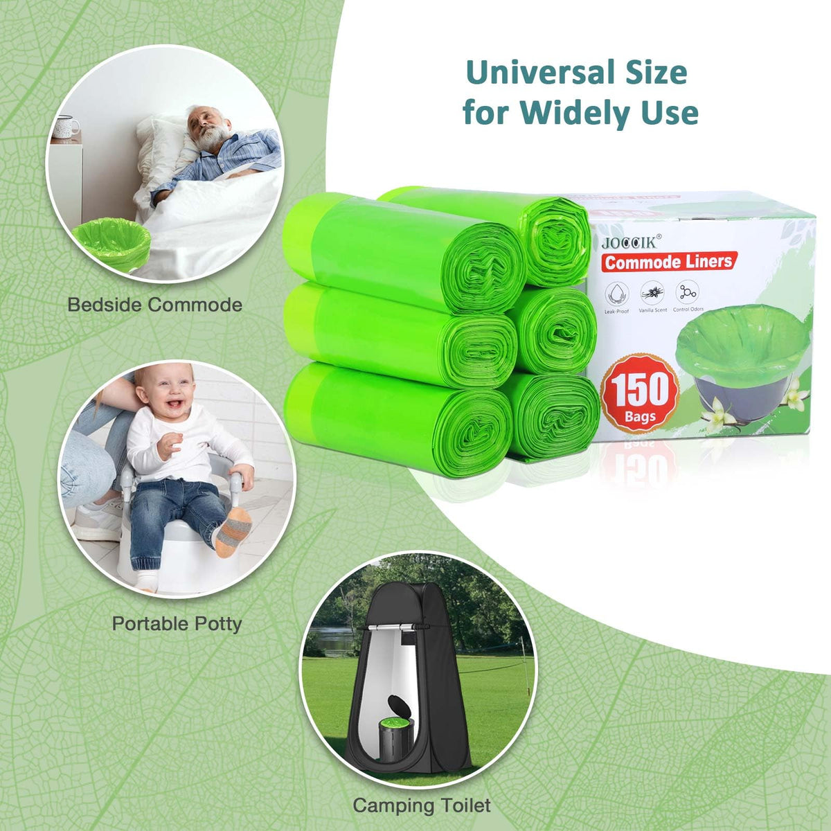 Commode Liners for Bedside Commode Vanilla Scented 150pcs Disposable Bags Universal Fit Most Standard Toilet Chair Bucke (150 Count)