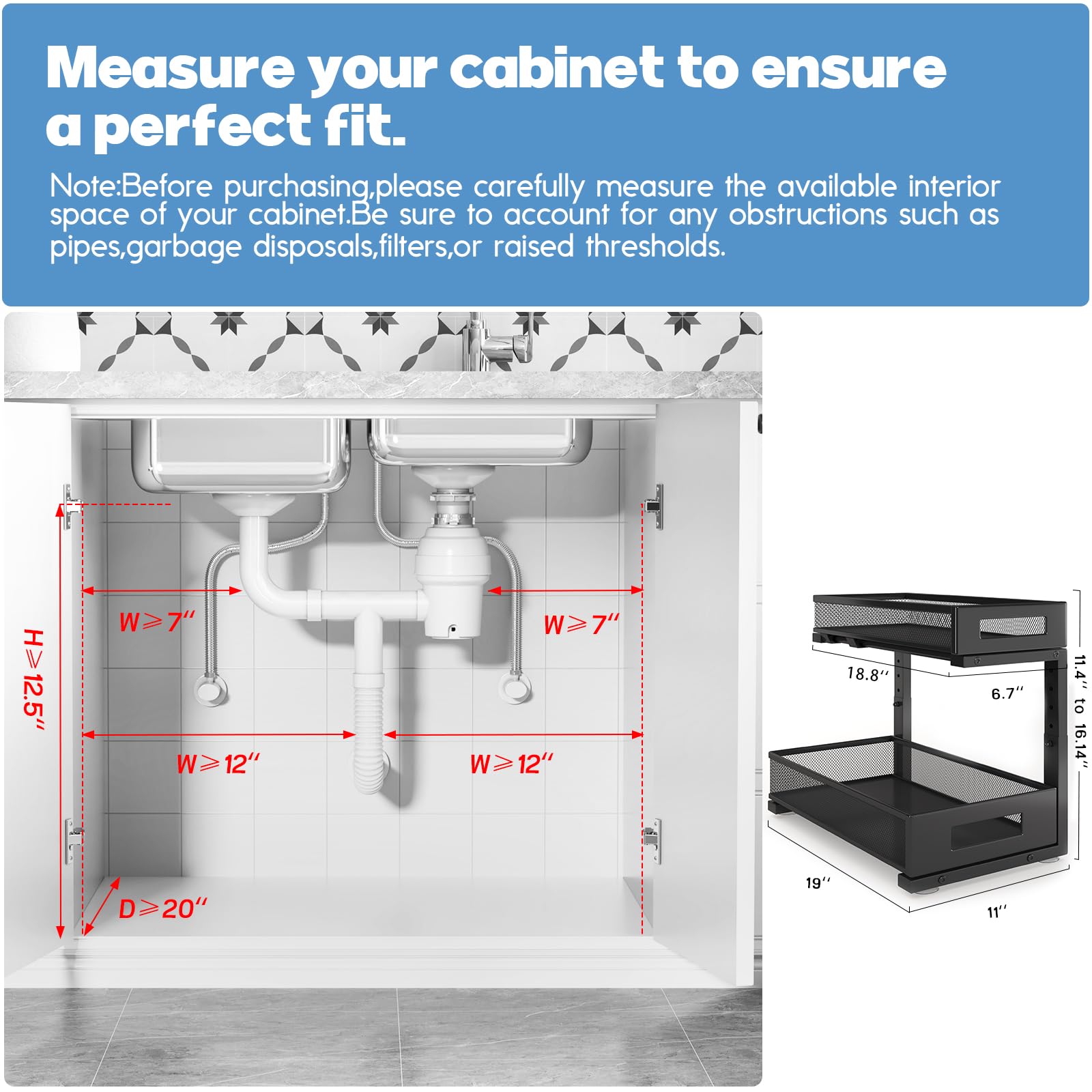 2 Pack 19IN Depth Under Sink Storage Organizer (2 Count)