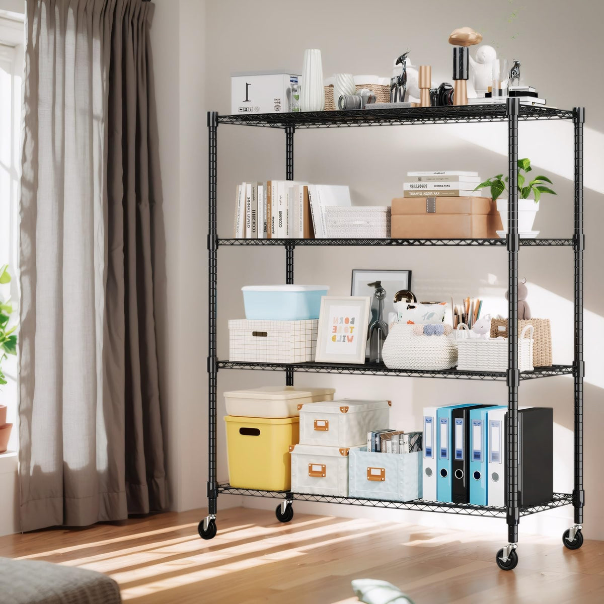 Storage Shelves 60" W Wire Shelving with Wheels 2600LBS Heavy Duty Metal Shelves for Storage