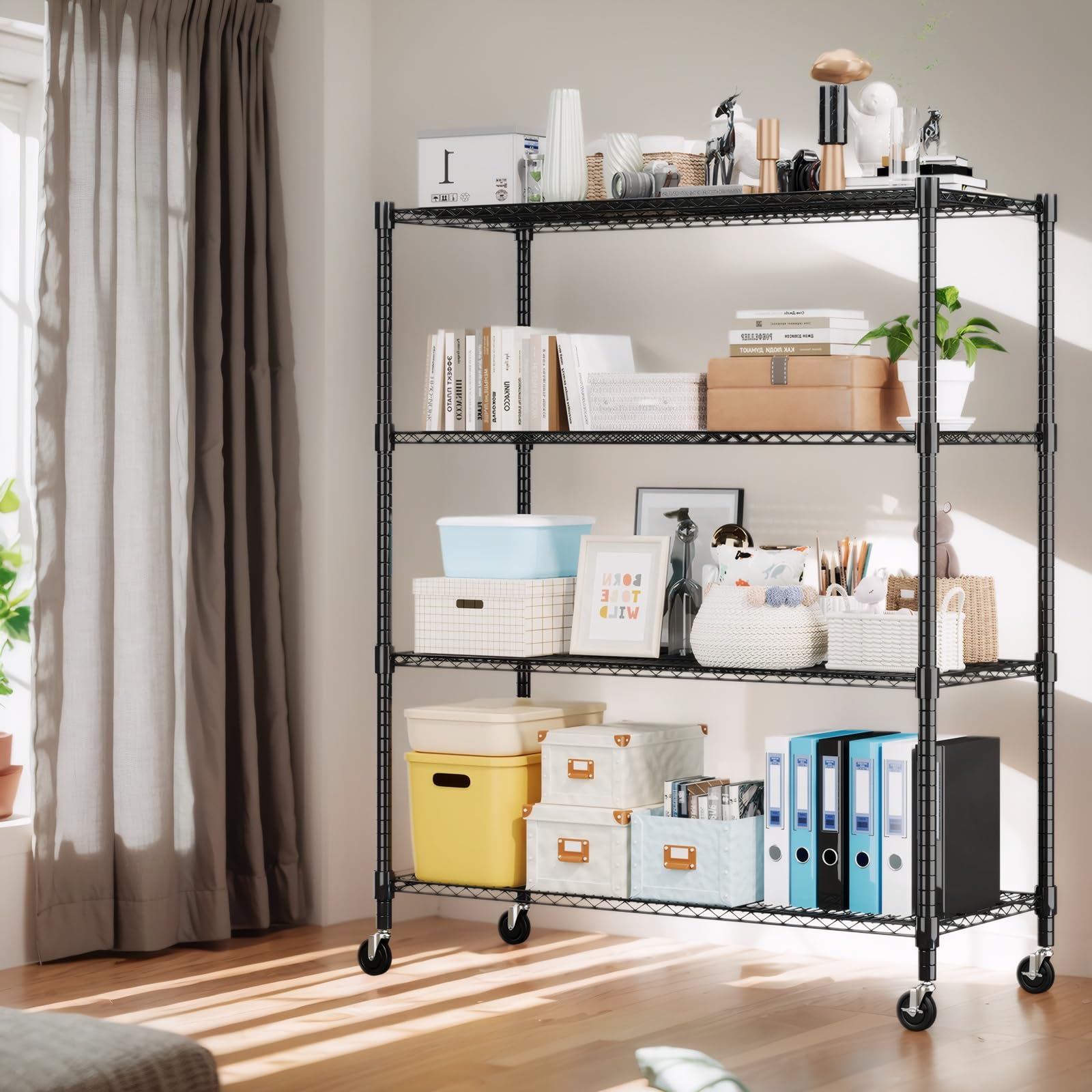Storage Shelves 60" W Wire Shelving with Wheels 2600LBS Heavy Duty Metal Shelves for Storage