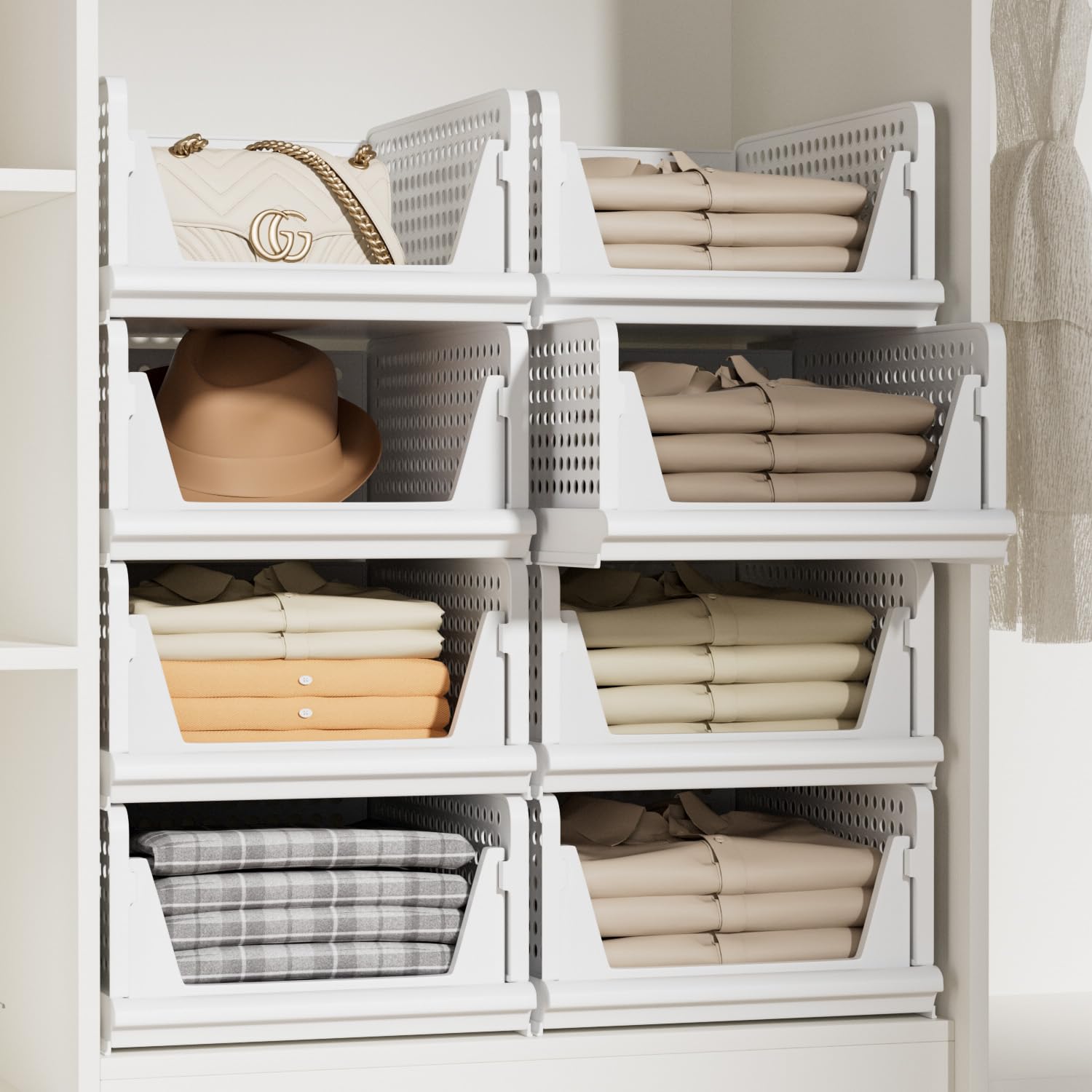 5 Pack Closet Storage Bins Stackable Organizer Drawer Shelf (5 Count)