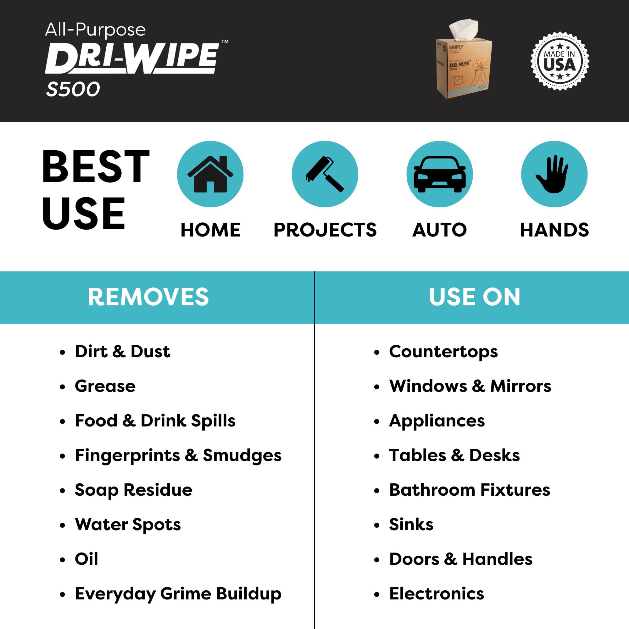 Dri Wipe S500 by SMPLY Brands (176 Count)