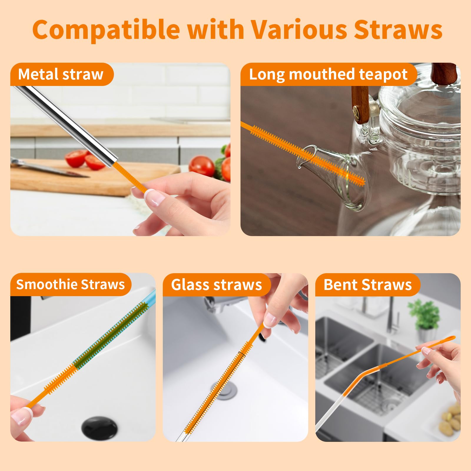 2Pcs Silicone Straw Cleaner Brush (2 Count)