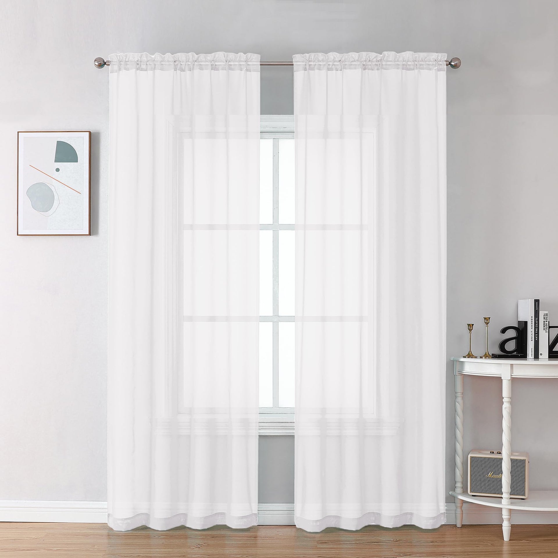 Sheer White Curtains 90 inches Long 2 Panels (2 Count)
