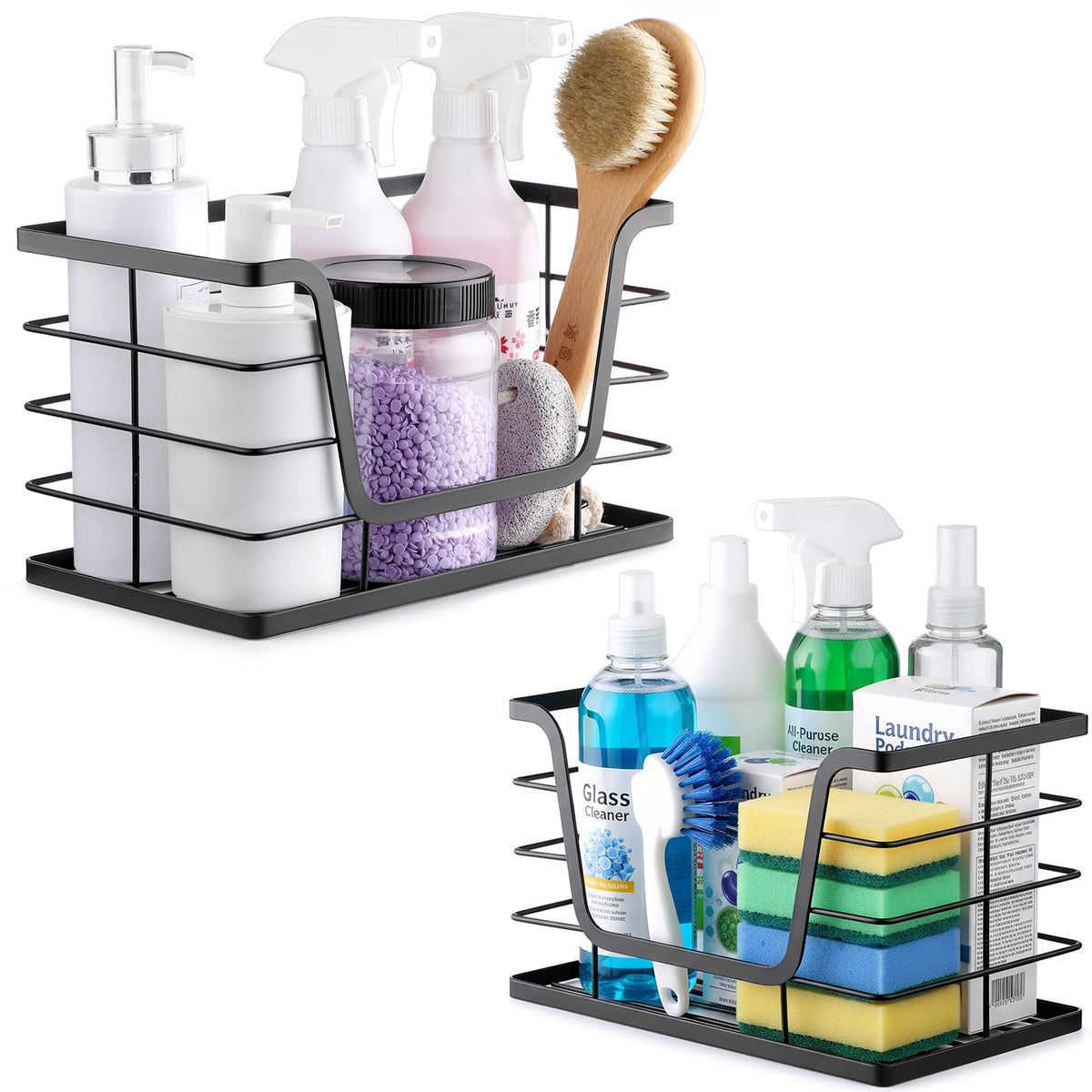2 Pack Storage Stackable Kitchen Laundry Organizers with Bamboo Top (2 Count)