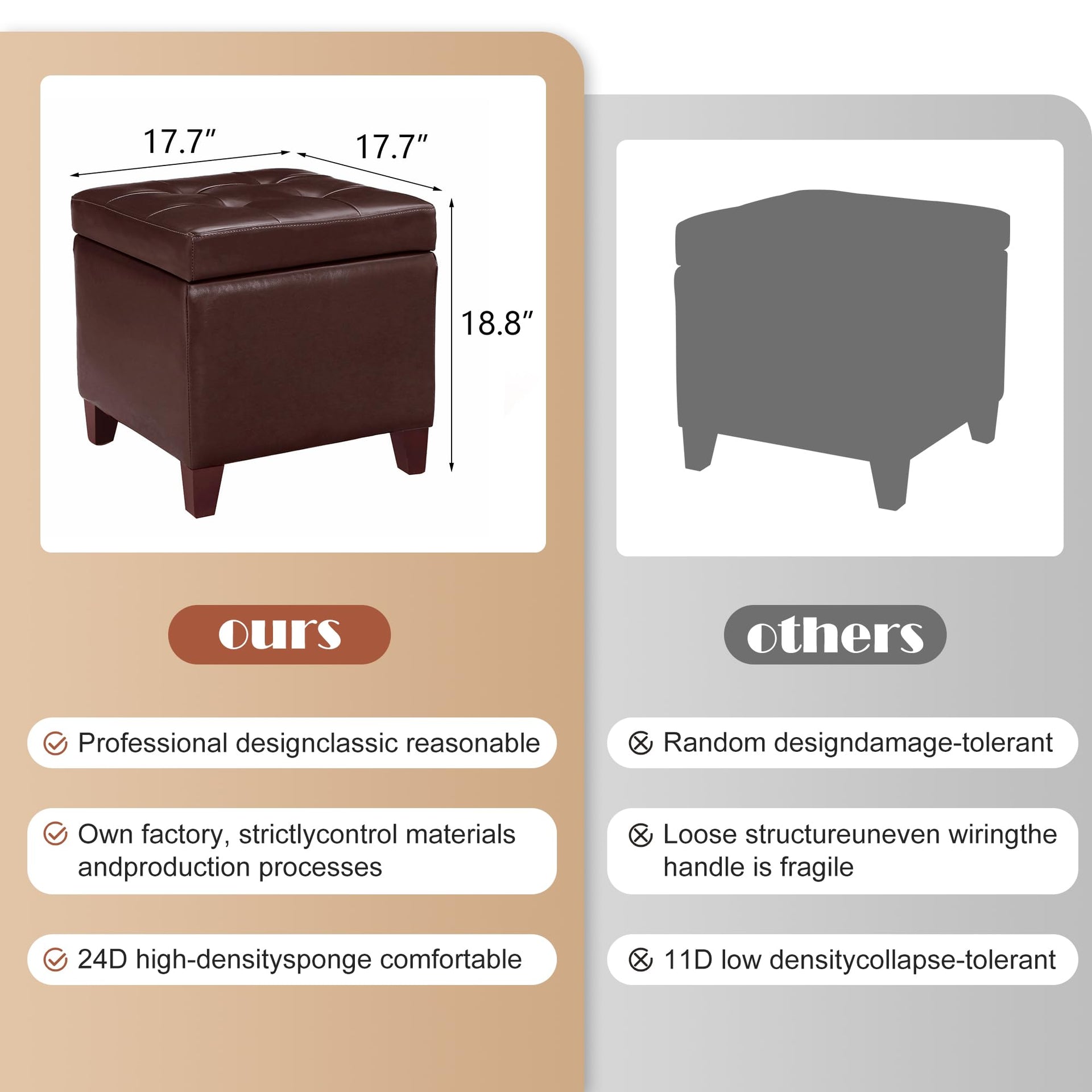 Bonded Leather Square Tufted Footstool