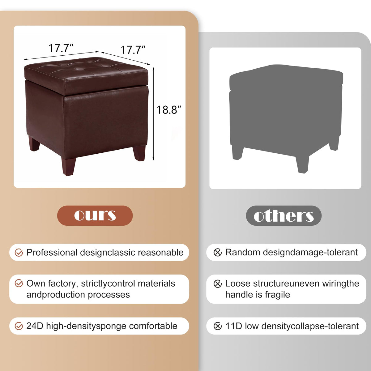 Bonded Leather Square Tufted Footstool