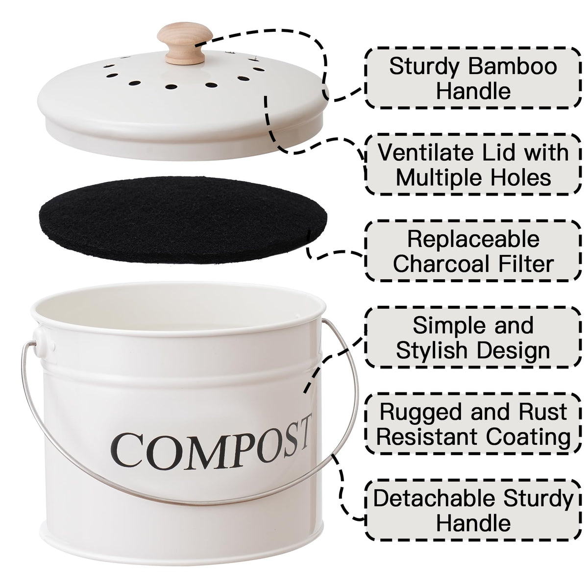Compost Bin 1 Gallon Countertop Composter with Lid