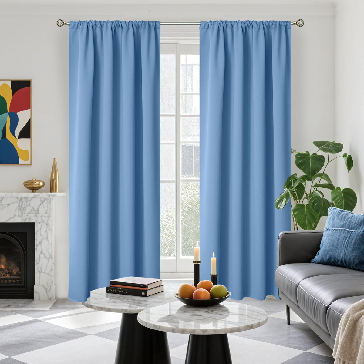 Light Blue Blackout Curtains 90 Inches Long 2 Panels for Bedroom (2 Count)