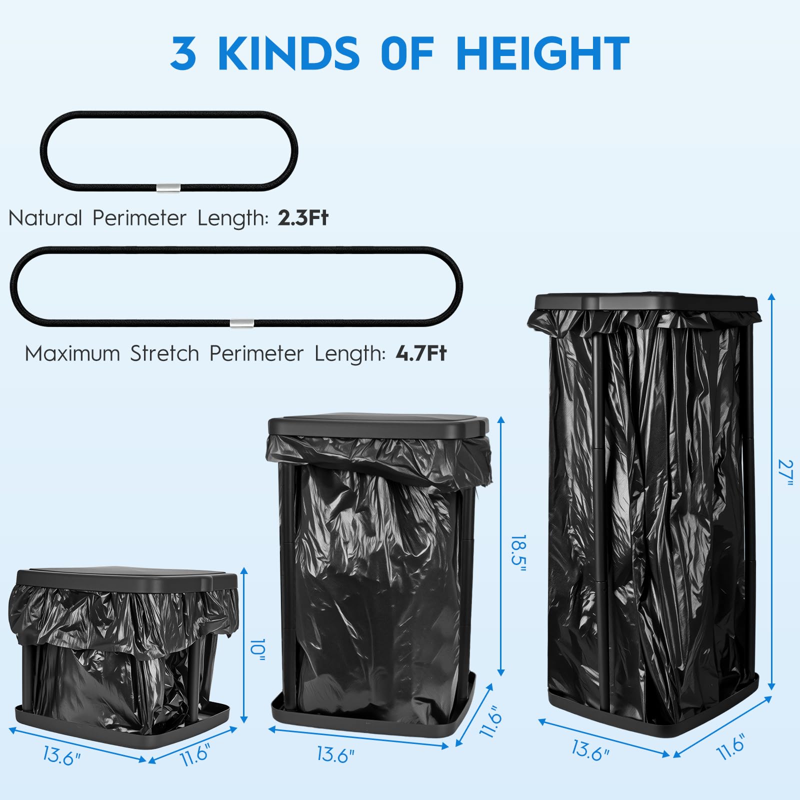 Portable Trash Bag Holder Collapsible Garbage Bin with Lid and Bands