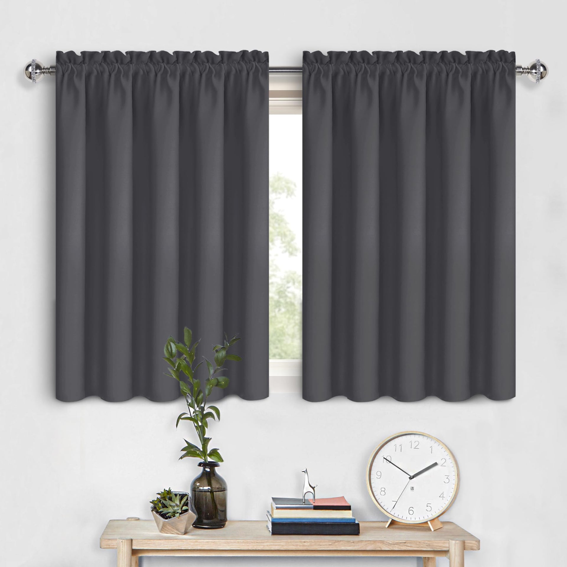 Short Blackout Curtains 60 x 36 Inch for Kitchen RV Bunk Dark Grey (2 Count)