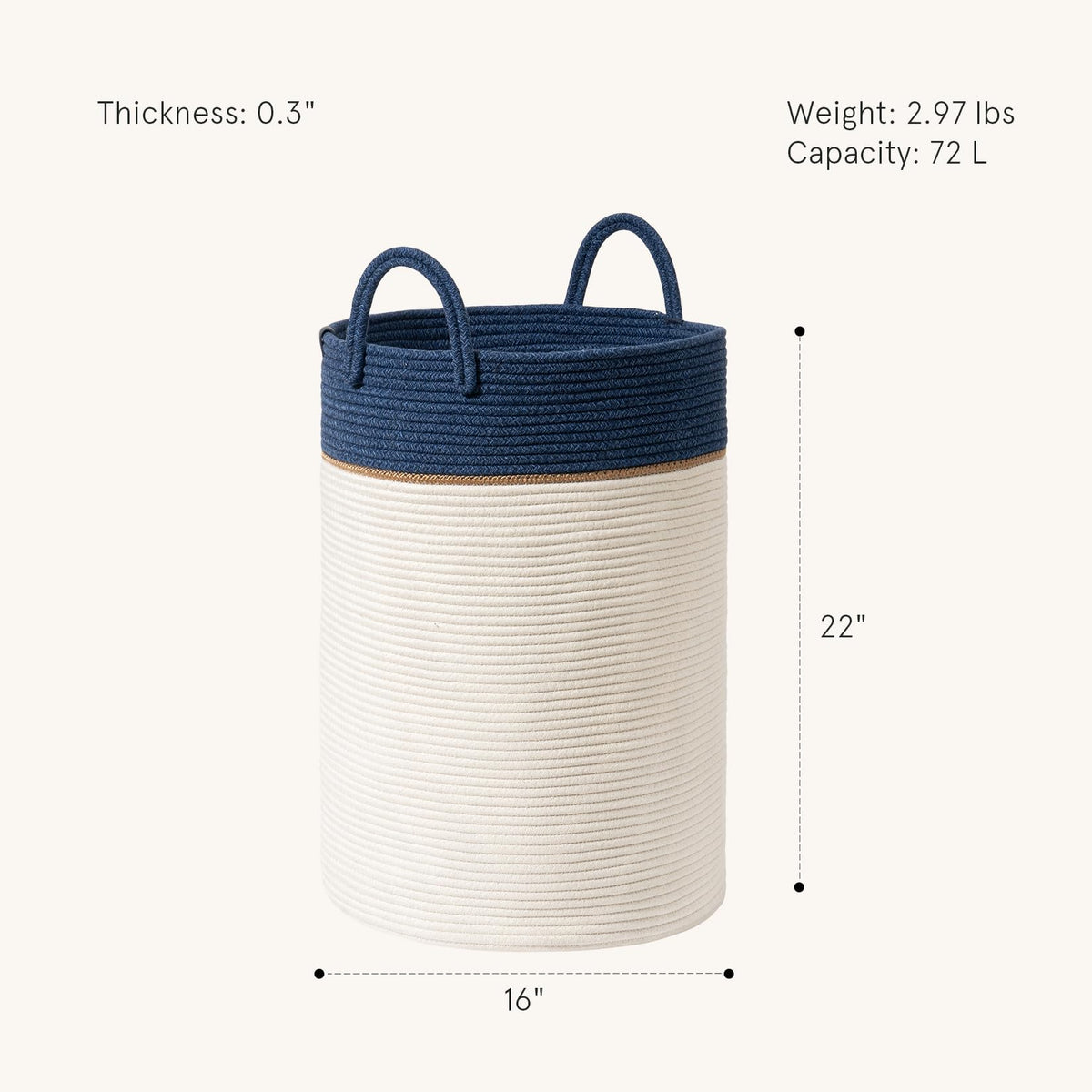 72L Extra Large Cotton Rope Laundry Basket