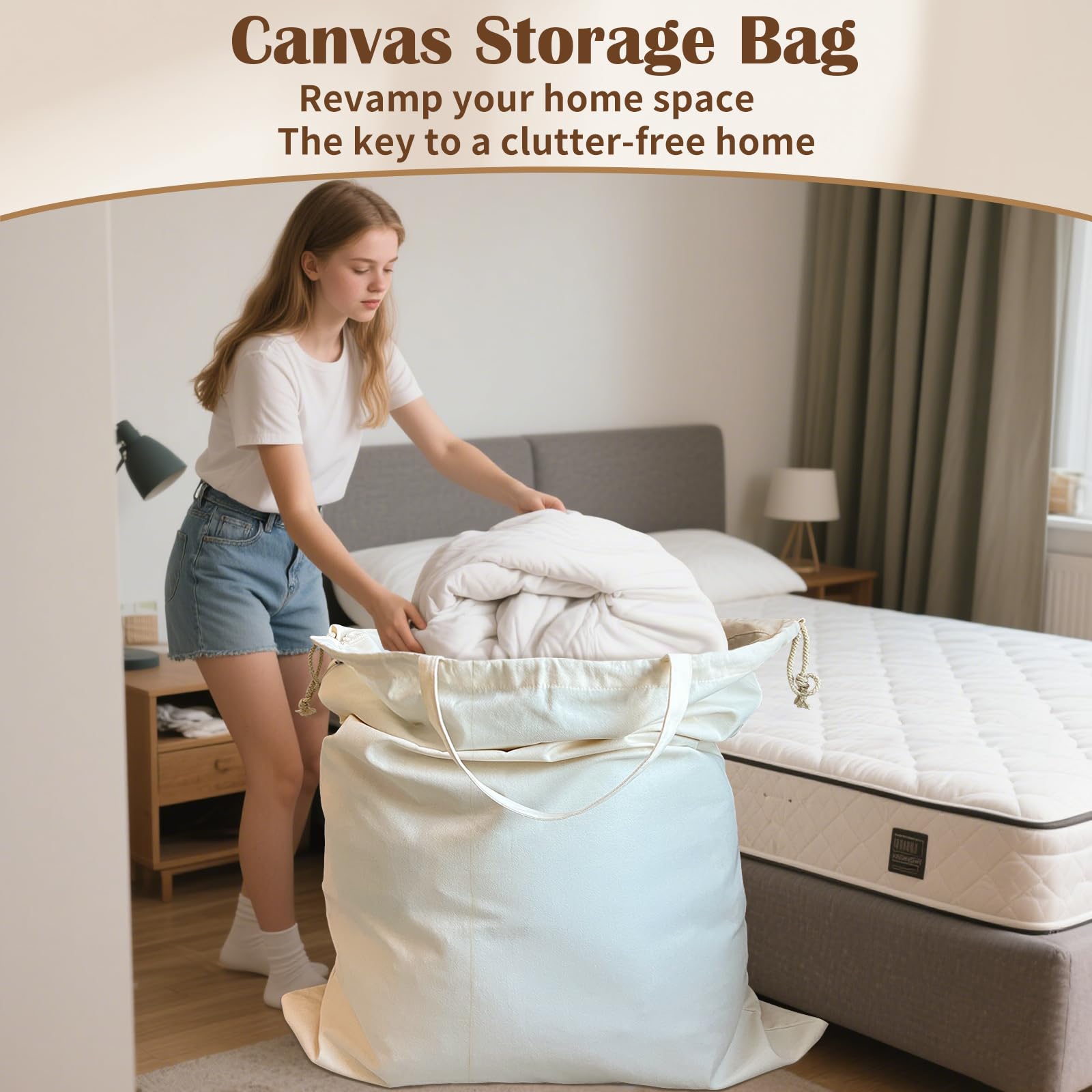 Canvas Laundry Bag Extra Large Heavy Duty Storage Bag 40"W x 35"H
