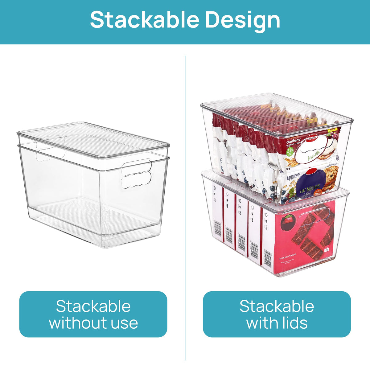 2 Pack Clear Stackable Storage Bins with Lids and Handles (2 Count)