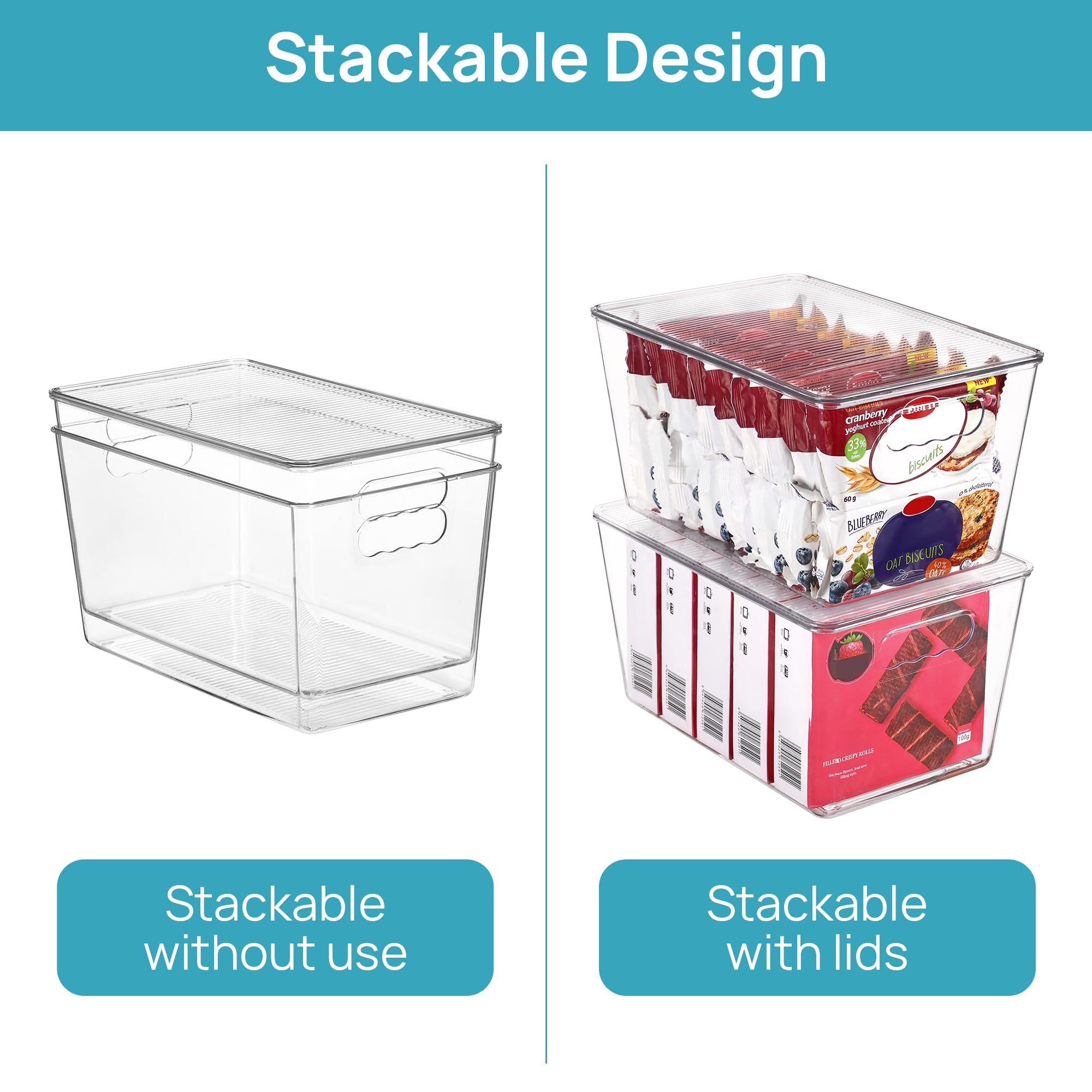 8 Pack Clear Stackable Storage Bins with Lids and Handles (8 Count)