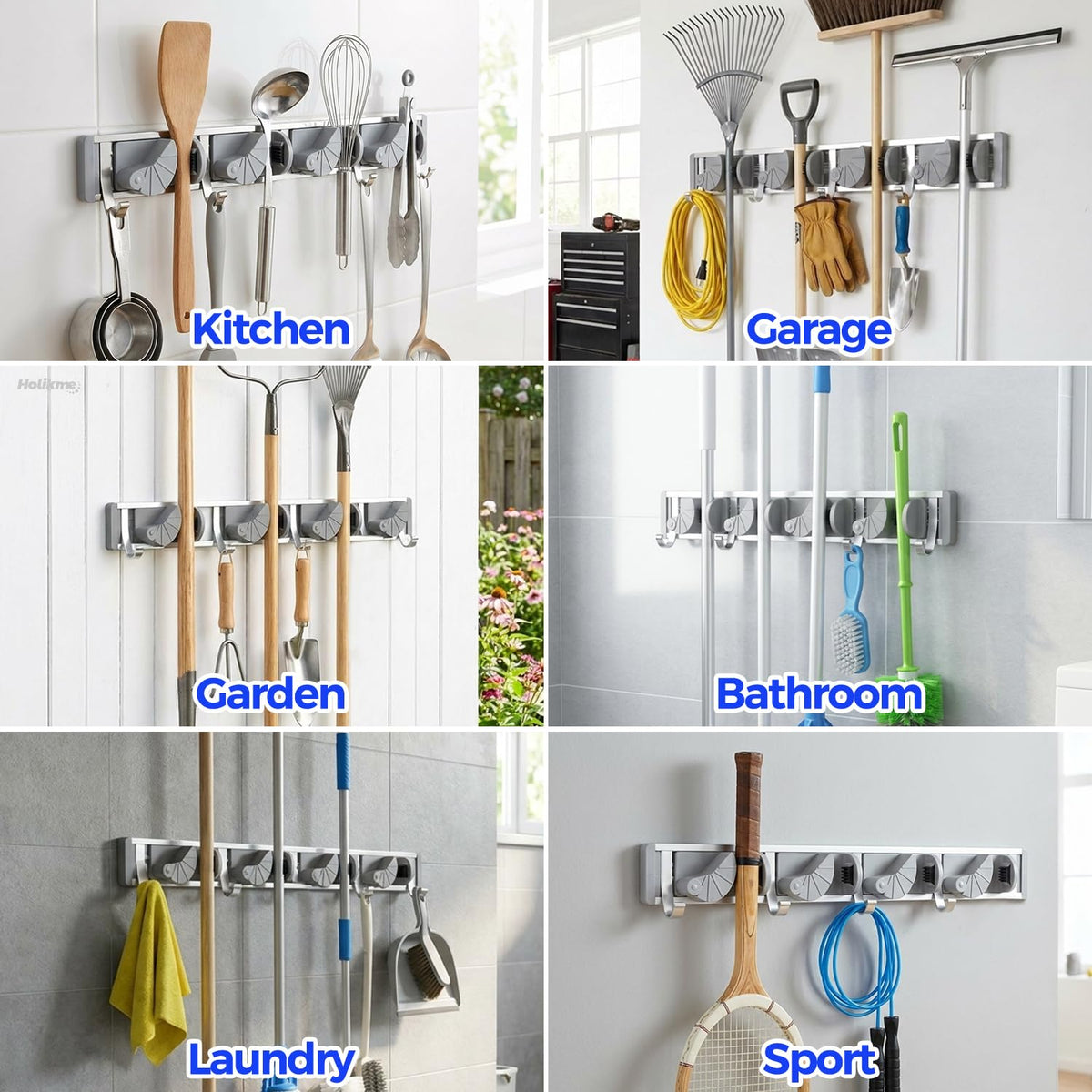 Mop Broom Holder Wall Mount Metal Pantry Organization and Storage Garden Kitchen Tool Organizer Wall Hanger for Home Goods