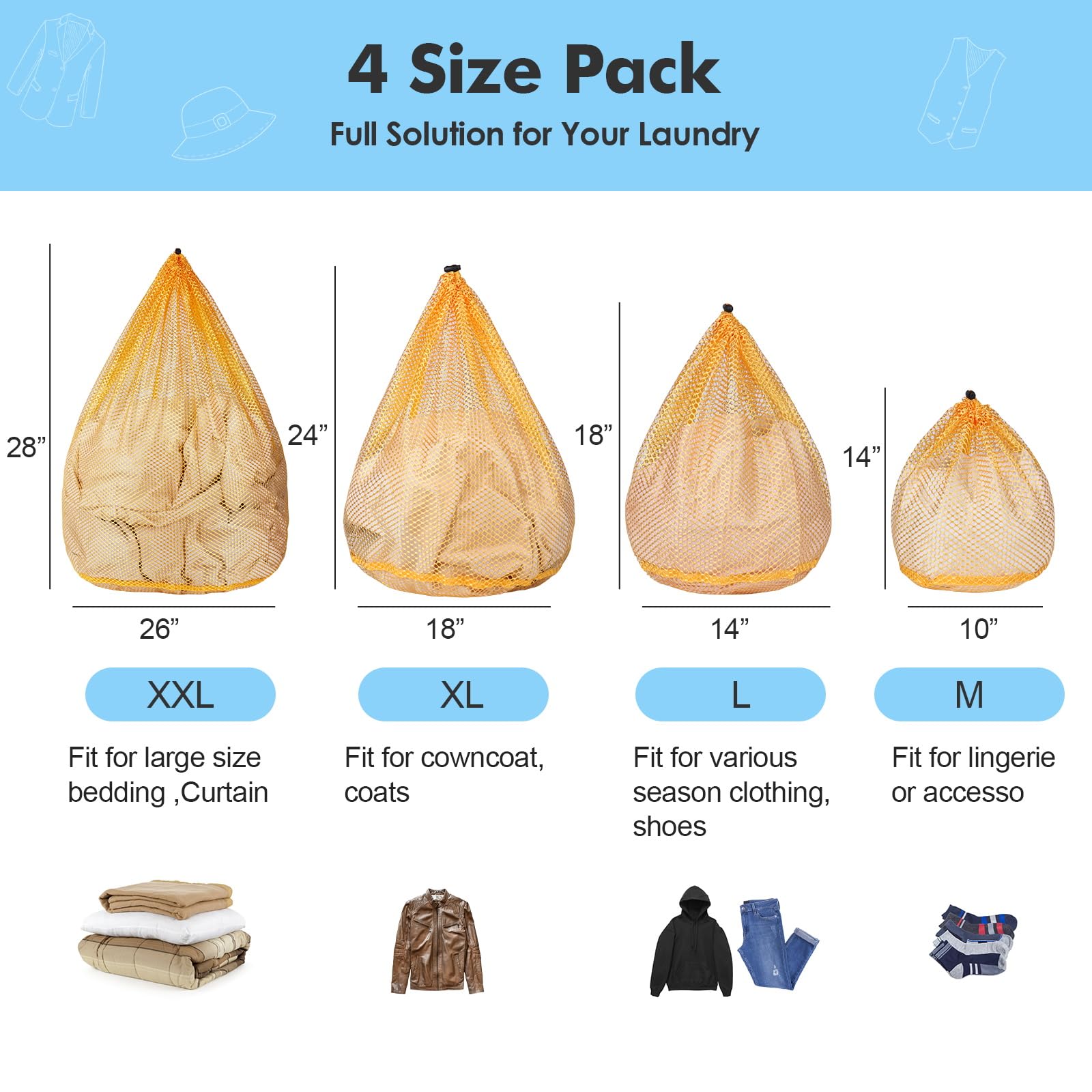 4Pcs Mesh Laundry Bags Washing Machine Mesh Wash Bags for Clothes (4 Count)