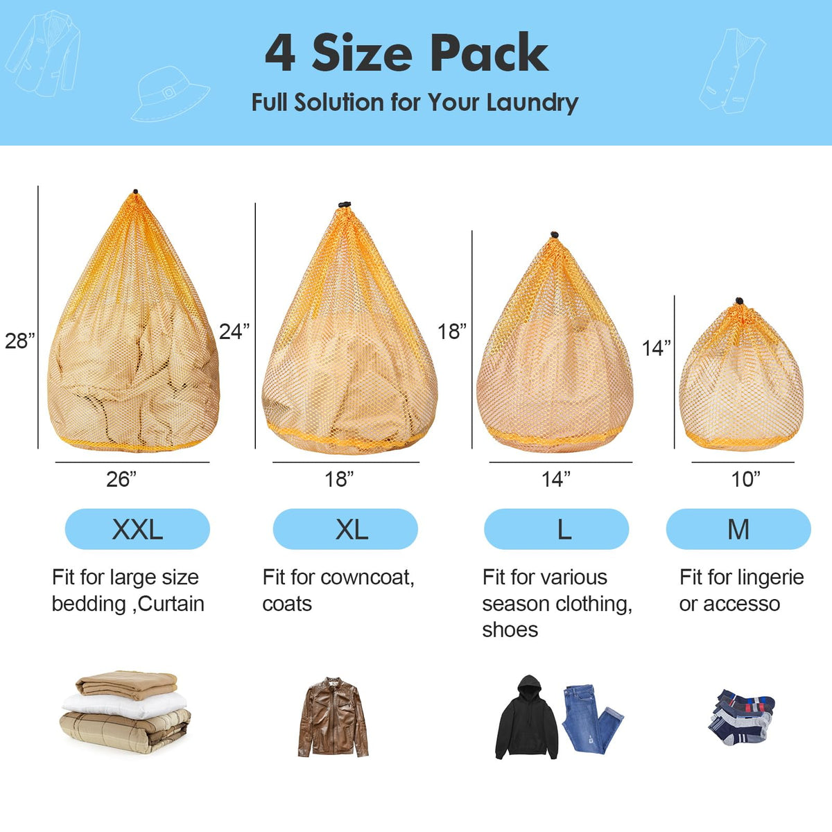 4Pcs Mesh Laundry Bags Washing Machine Mesh Wash Bags for Clothes (4 Count)