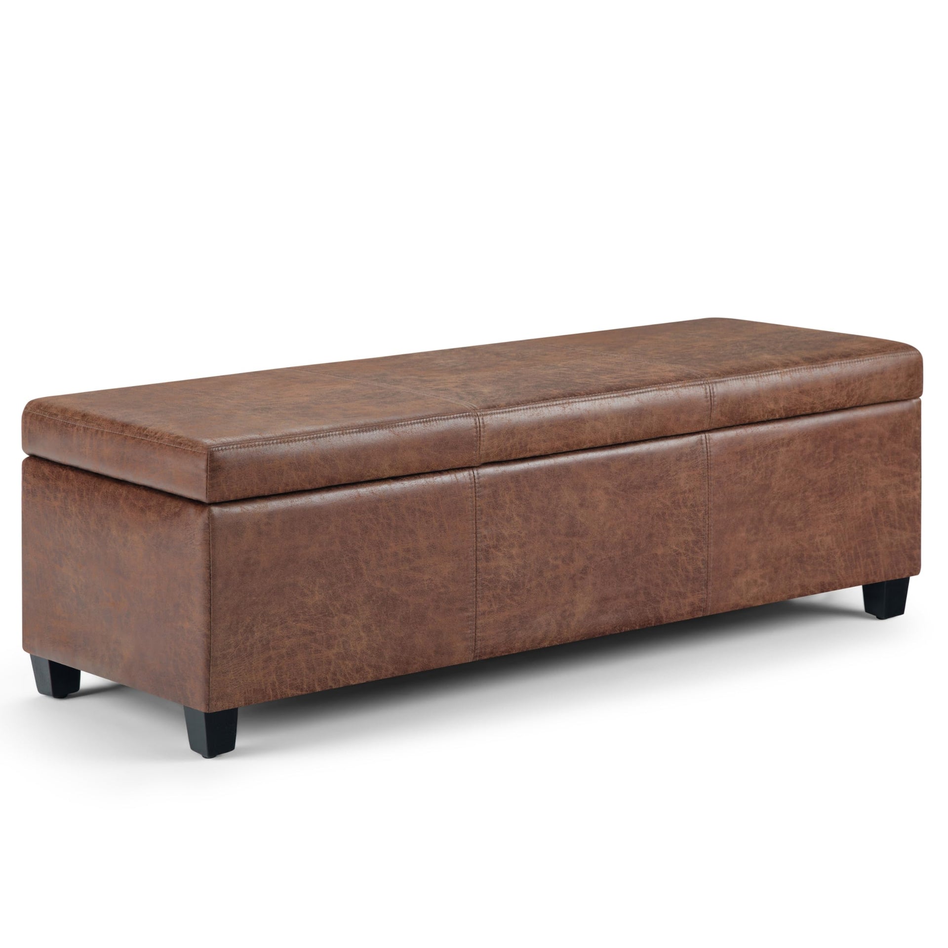 Avalon 48" Wide Vegan Leather Storage Ottoman in Saddle Brown