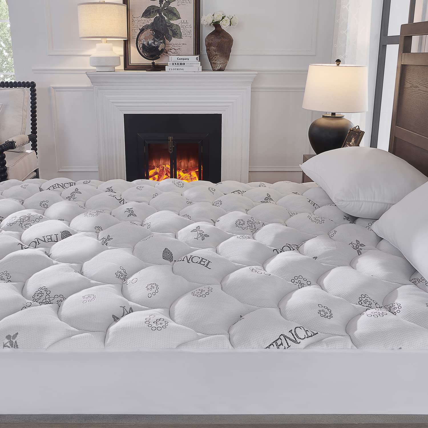 Padded Topper King Size 40% Tencel Blend Rayon from Bamboo and Polyester Filled Mattress Cover