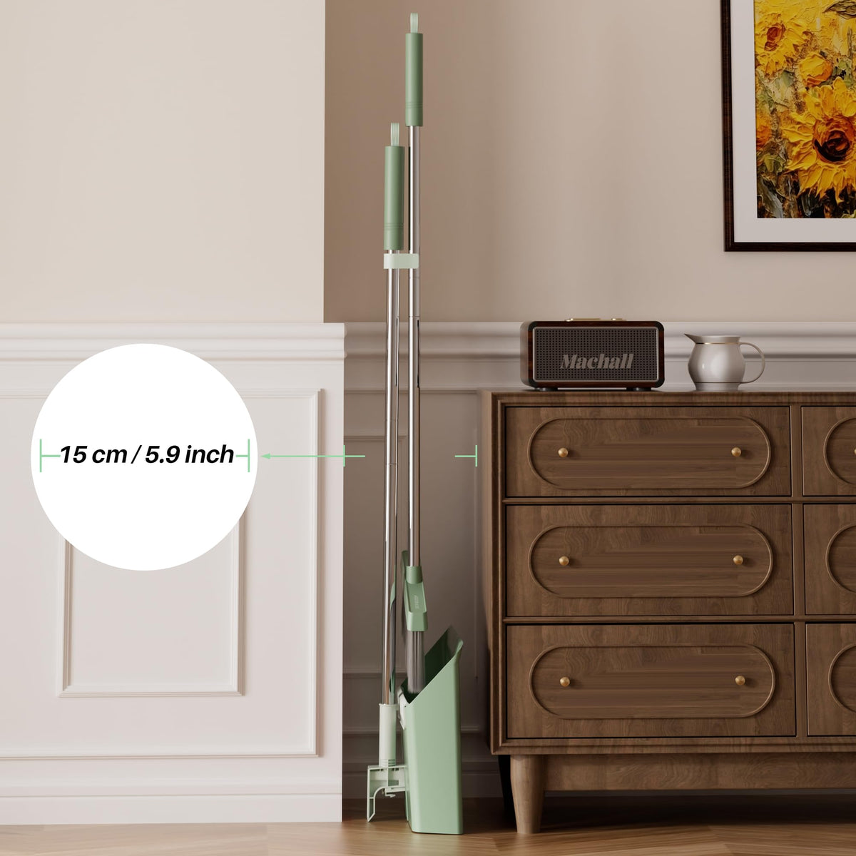 Dark Teal Green Broom and Dustpan Set