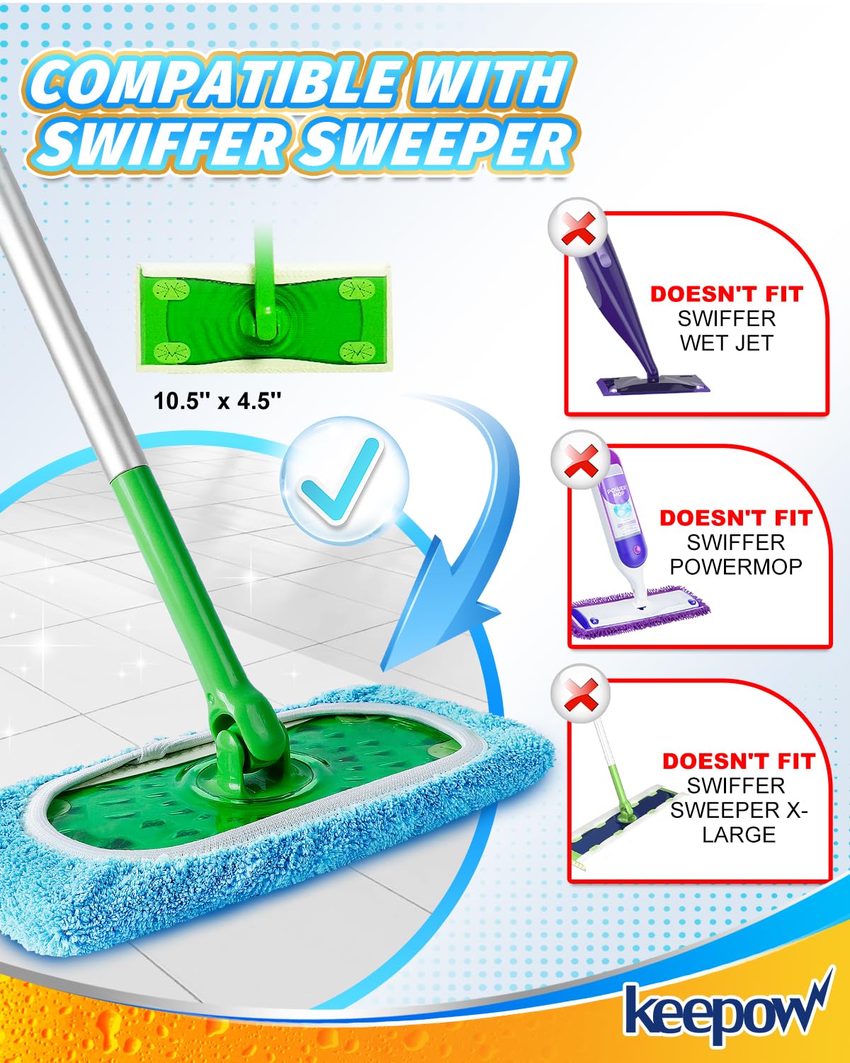 6 Pack Reusable Mop Pads Compatible with Sweeper Mop (8 Count)