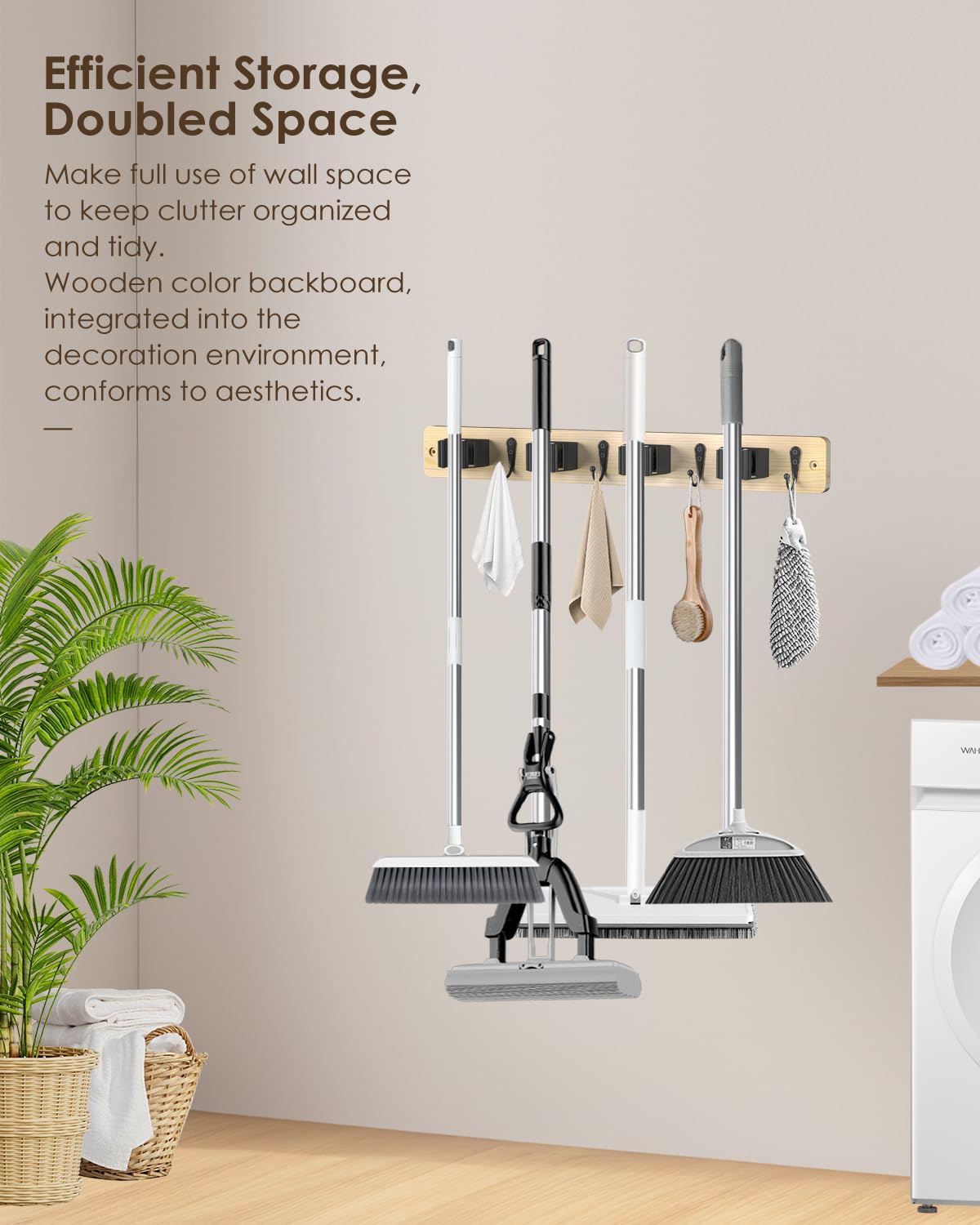 Light Wood Broom Holder Wall Mount