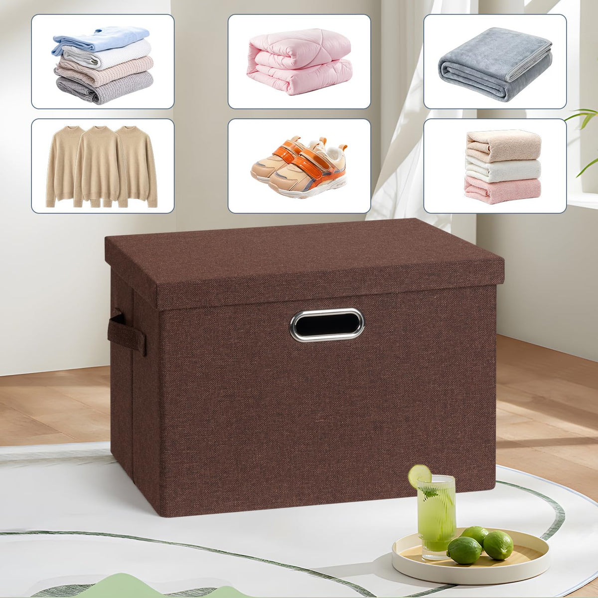 Storage Bins with Lids Fabric Closet Organizers Cubes Office Organization (3 Count)