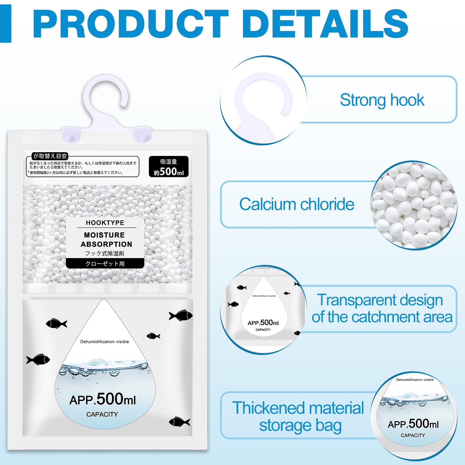 30 Pack 500 ml Moisture Absorber Hanging Closet Dehumidifier Bags Unscented Hanging Humidity Absorber Desiccant Moisture Absorb in Wardrobes Bedrooms Bathrooms Kitchen (30 Count)