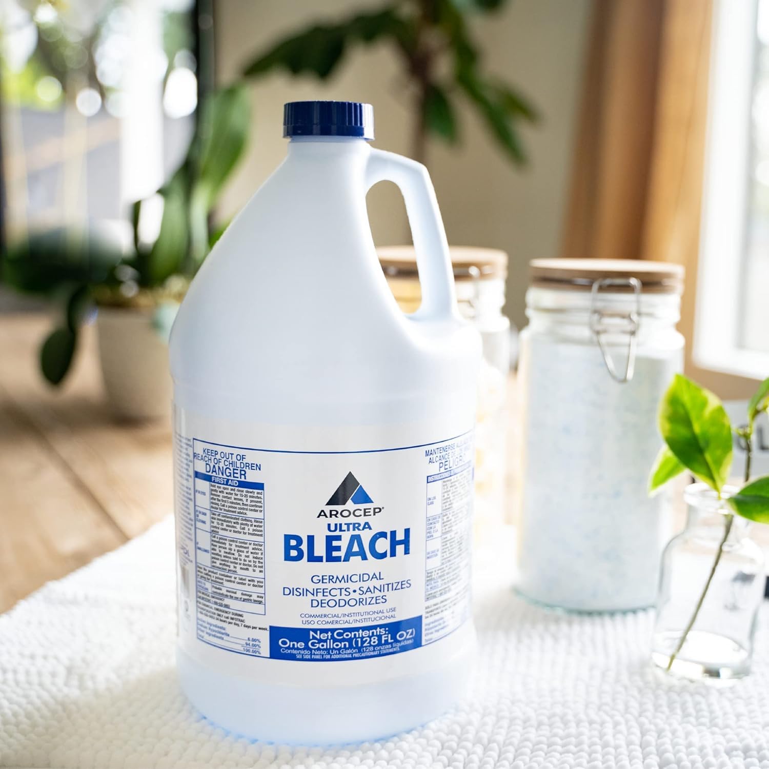 6 Gallons) Ultra Germicidal Liquid Bleach - For Laundry, Disinfecting, Sanitizing, Deodorizing, Mold & Mildew Stain Remover - 1 Gallon Jugs (768 Fl Oz) - ModHome Supplies
