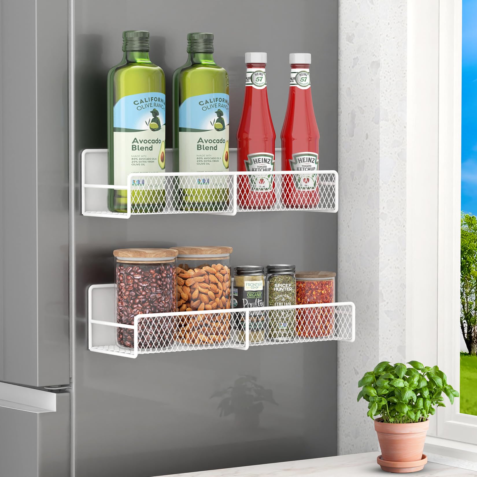 2 Pack Magnetic Spice Rack for Refrigerator with 4 Hooks (2 Count)