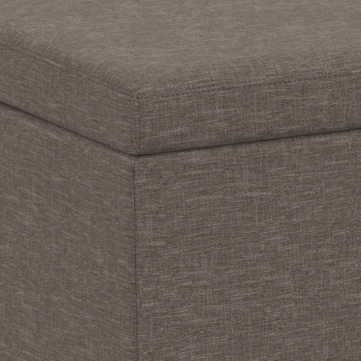 Avalon 54" Wide Linen Look Fabric Storage Ottoman in Fawn Brown