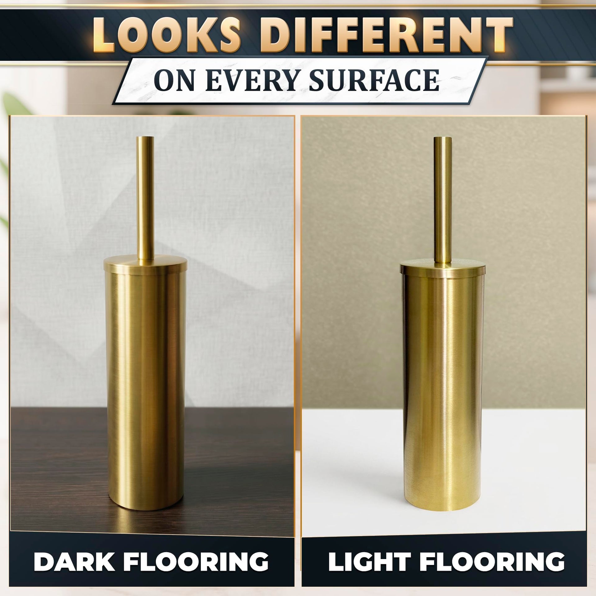 2Pcs Gold Toilet Brush and Holder Set for Modern Bathrooms (2 Count)