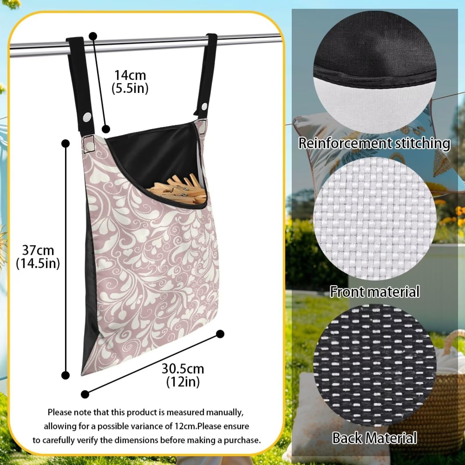 High Capacity Clothespin Holder Bag 14.5x12 Inches