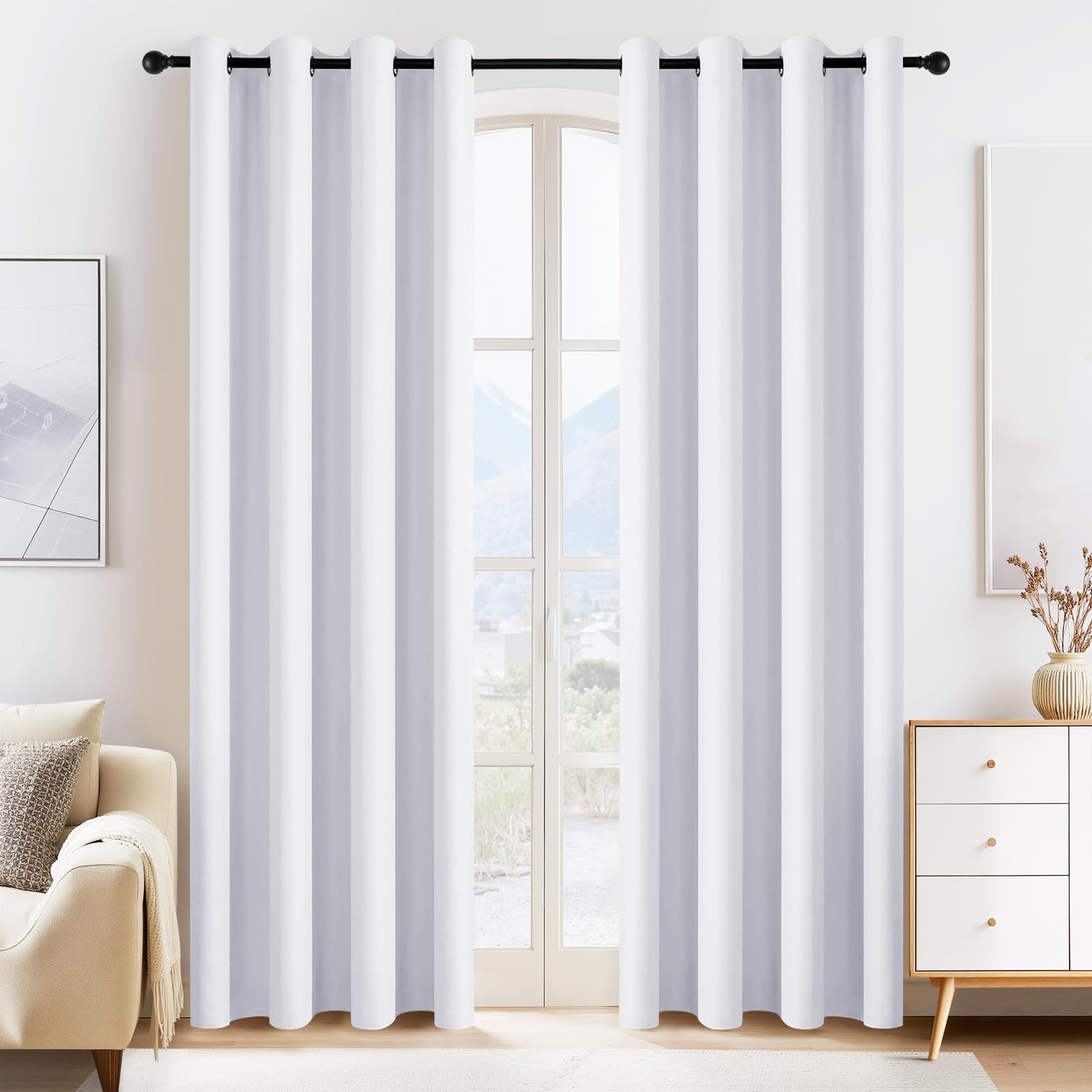 Pure White Blackout Curtains for Bedroom 84 Inch Length (2 Count)