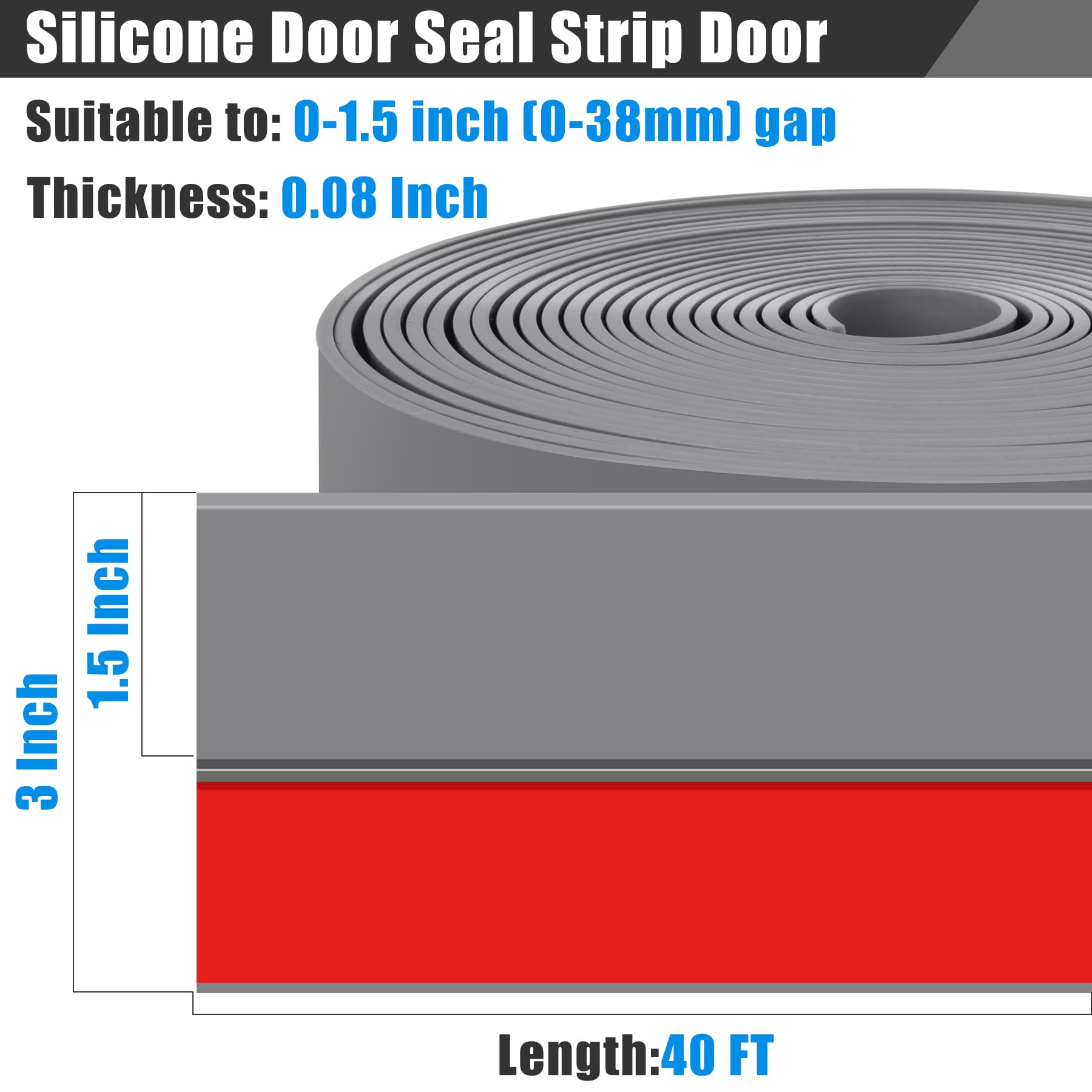 Draft Seal Tape for Doors and Windows 3 in x 40 Ft Silicone Weather Stripping Extra Thick 2mm Door Seal Strip with Strong Adhesive Draft Insulation Stopper Side Seal (40 Foot)