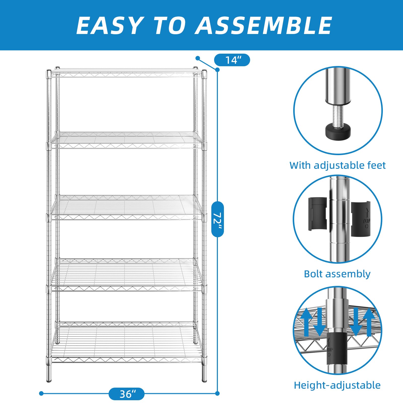 5 Shelf Adjustable Metal Wire Shelving