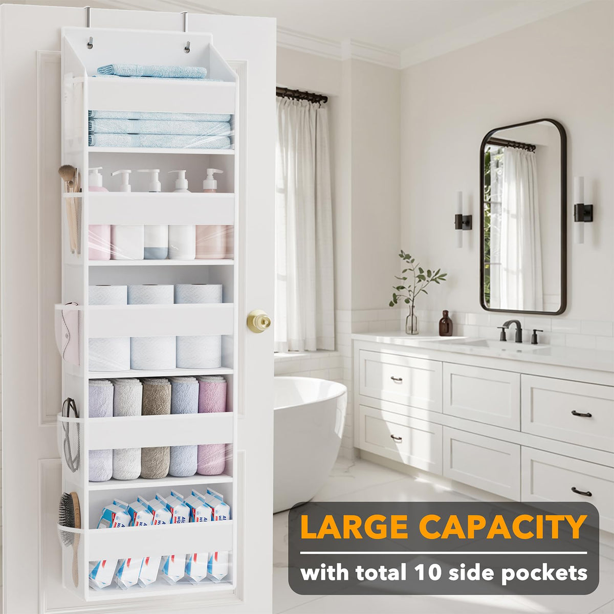 1 Pack Over The Door Organizer with 5 Large Pockets and 10 Mesh Side Pockets