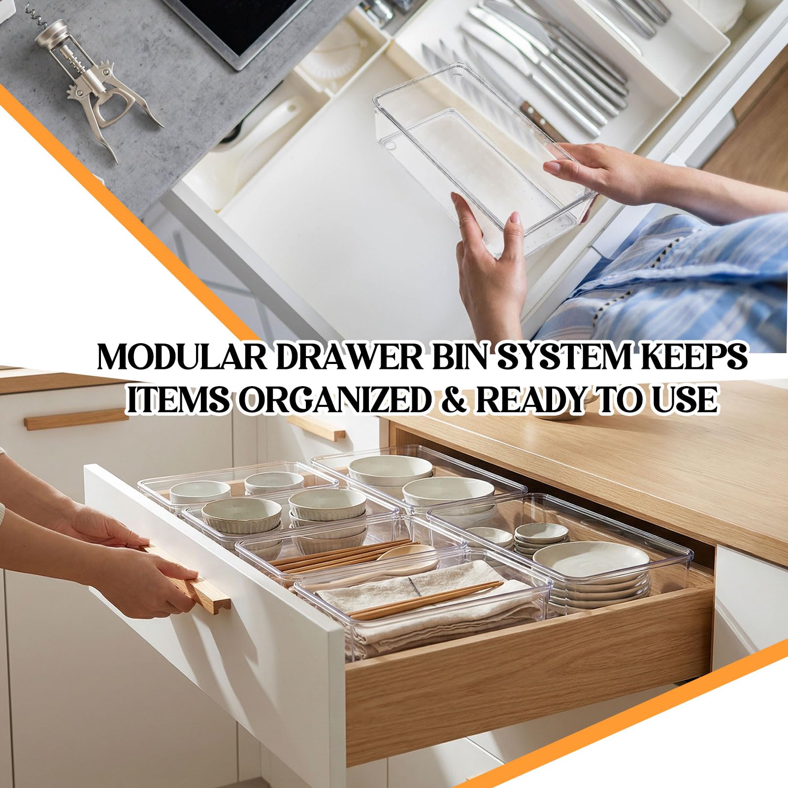 12 Pcs Clear Drawer Organizer 9 x 6 x 2 Inches Plastic Rectangle Trays Makeup Vanity Storage Bins and Kitchen Drawers Dividers for Office Desk Silverware Kitchen Utensils (12 Count)