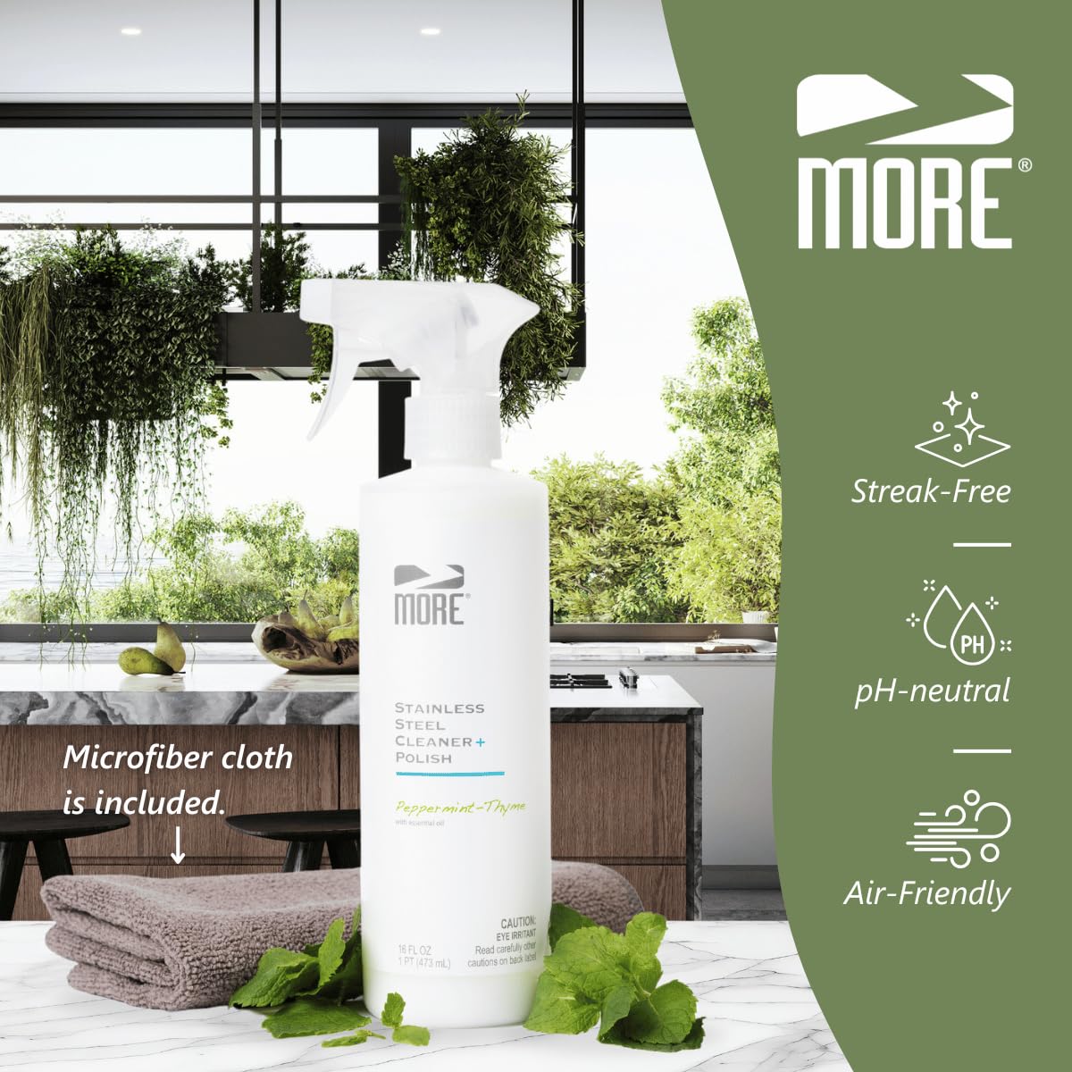 MORE Stainless Steel Cleaner & Polish Spray + Microfiber Cloth (16 Fl Oz) - ModHome Supplies