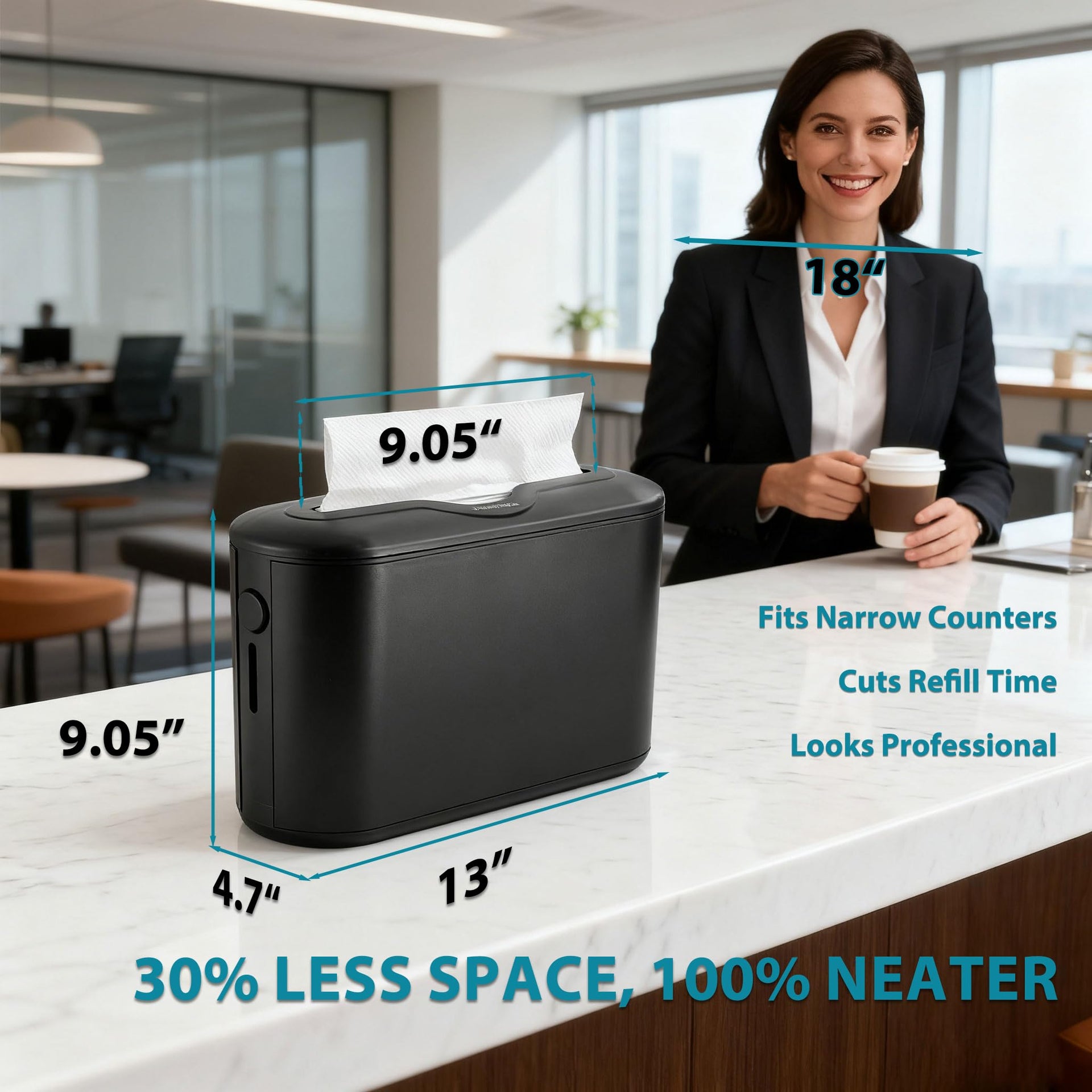 Multifold Paper Towel Dispenser Countertop Compact Design for Kitchen Black